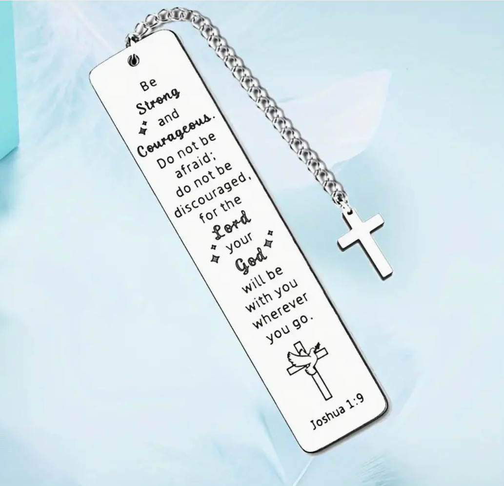Joshua 1:9 Metal Bookmark Religious Gift Inspirational Christian Cross Pendant