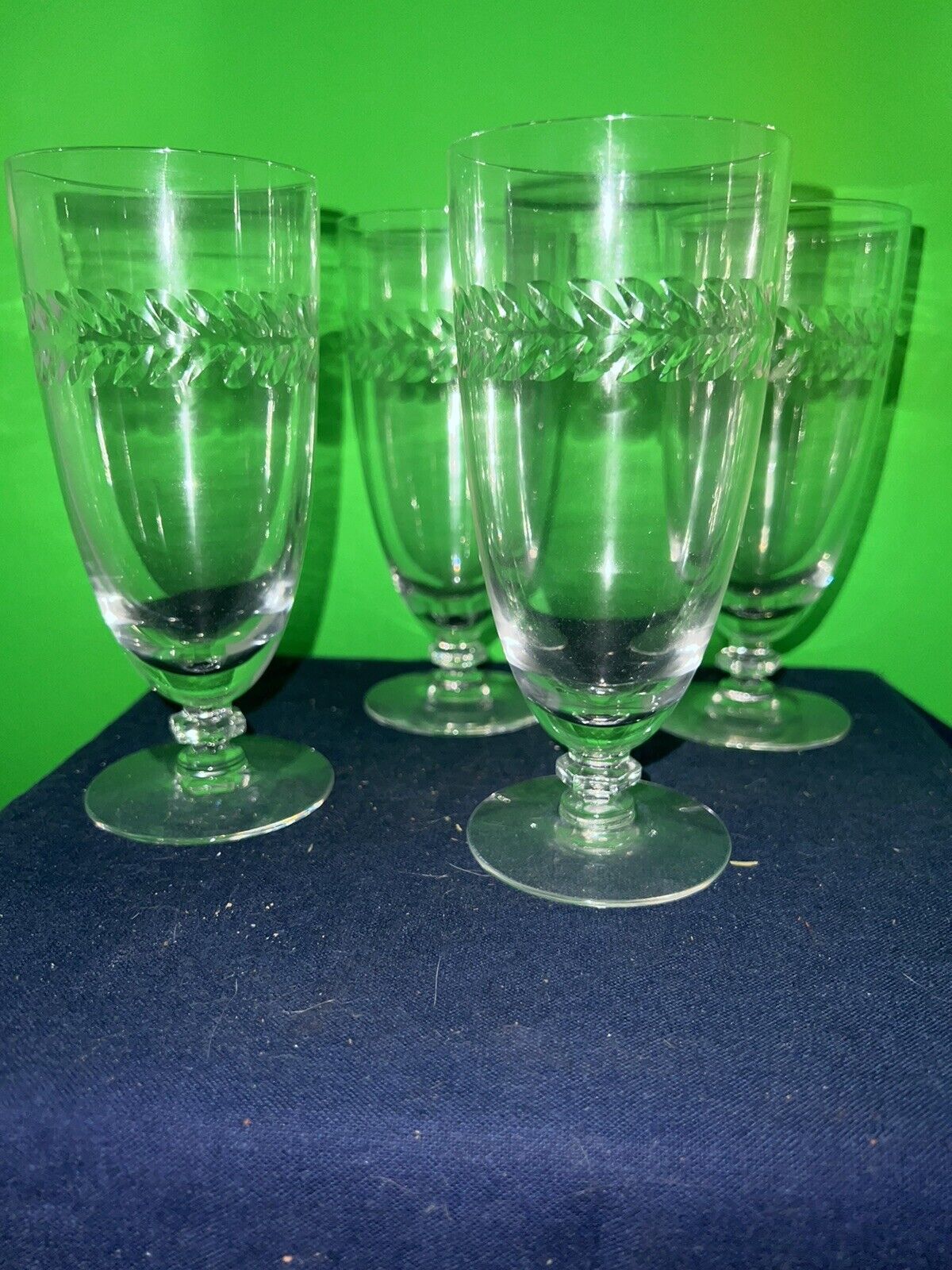 Vintage Clear Etched Leaf Pattern Cocktail /Juice Glasses Goblets Set Of 4