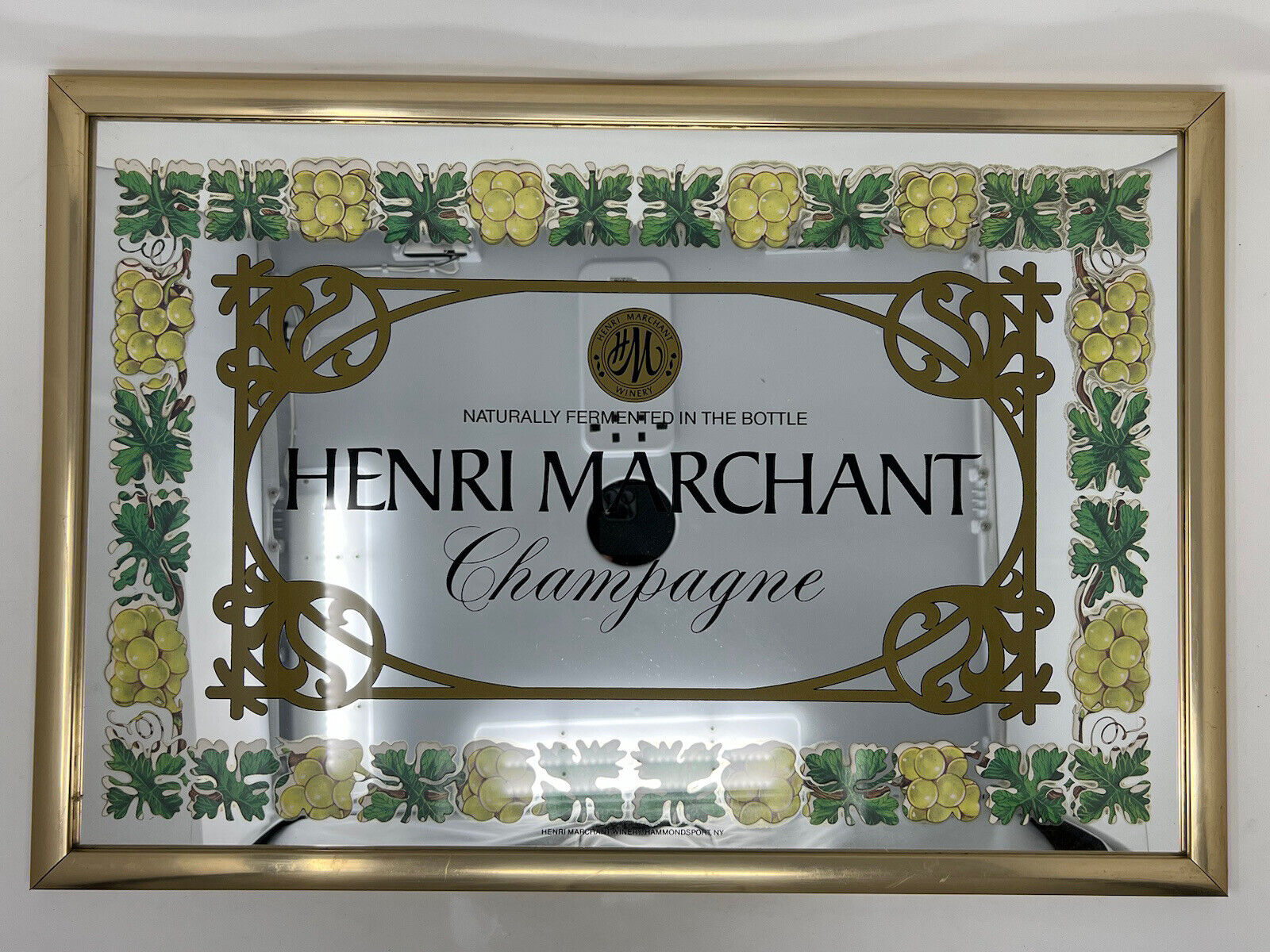 VTG 25x17 Henri Merchant Champagne Winery Glass Mirror Bar Sign Man Cave Decor