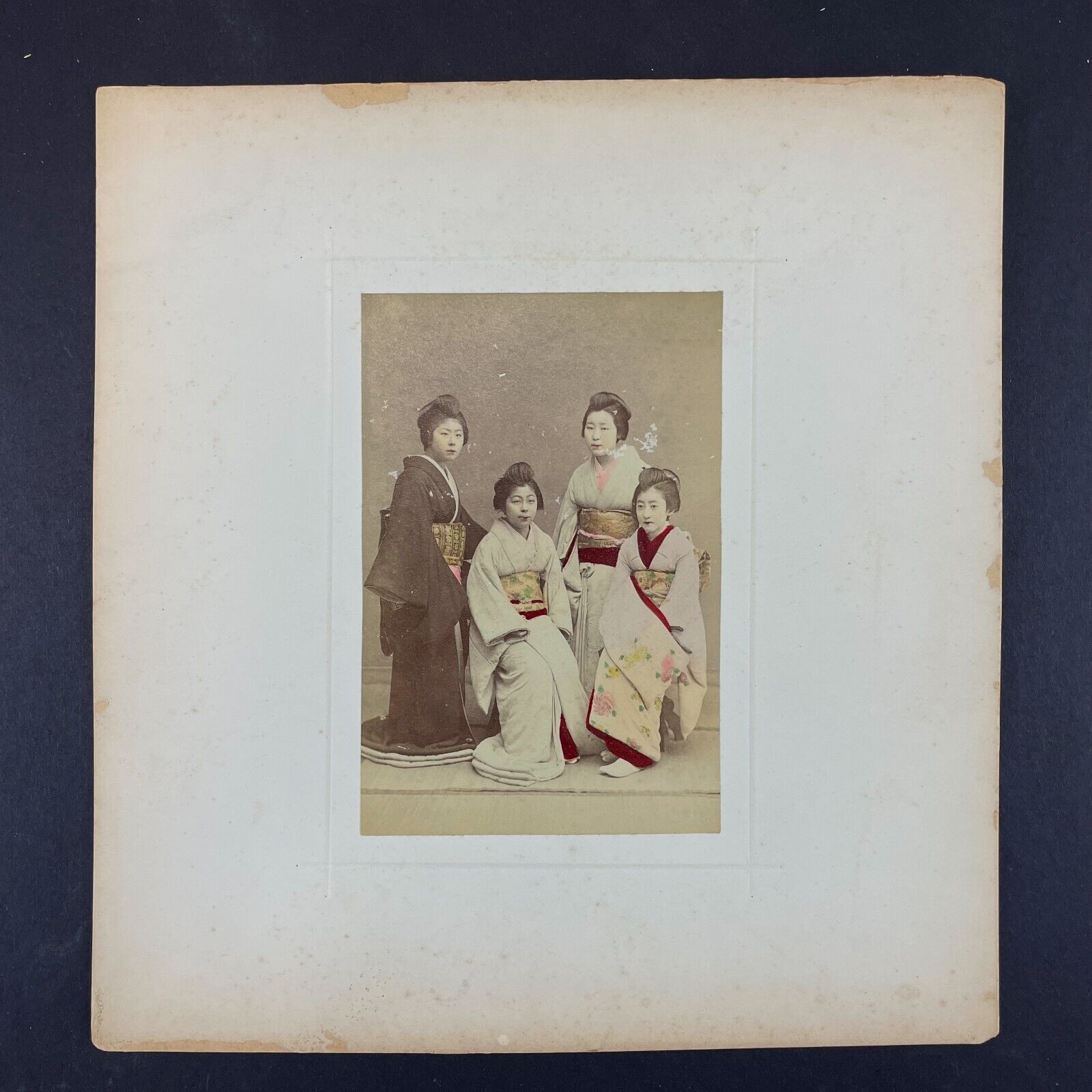 1880s Hand Tinted Japanese Albumen Photo Japan Geisha Girls in Robes