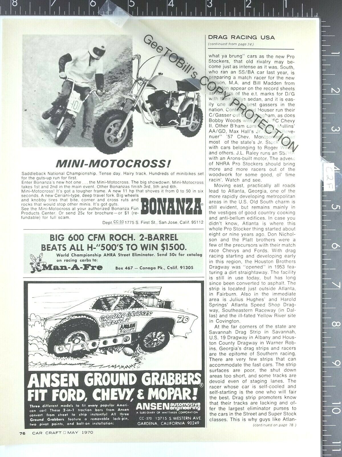 1970 vintage ADS Bonanza Mini-Motocross minibike Saddleback, Ansen traction bars