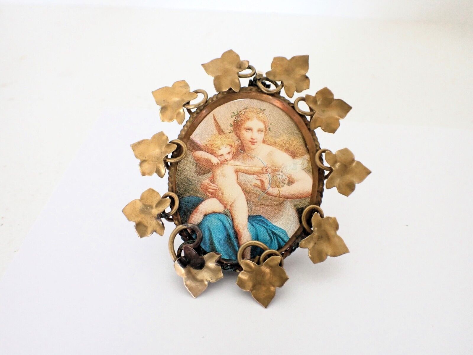 Antique Vintage Miniature Bronze Frame For Porcelain Painting Plaque Ivy Leaves