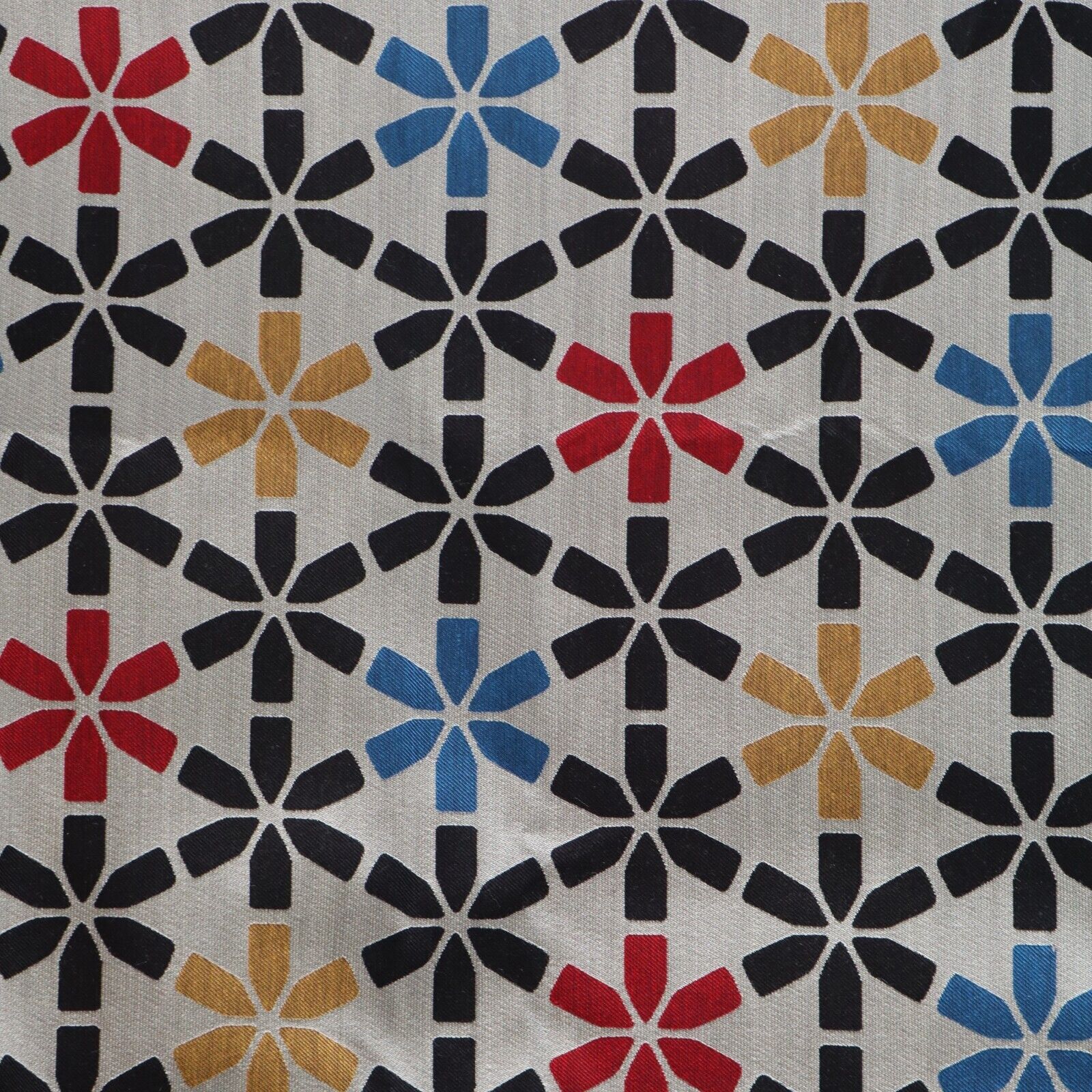 Vtg Retro MCM Upholstery Fabric Red, Black, Yellow, Blue Geometric Floral 2.3 yd