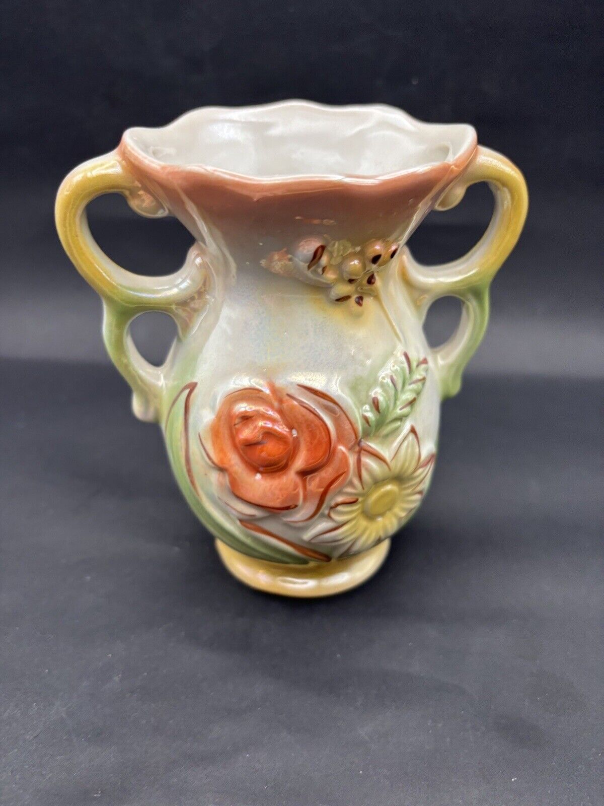 Vase Beautiful Vintage Floral Made in Brazil Lustreware Iridescent Ceramic