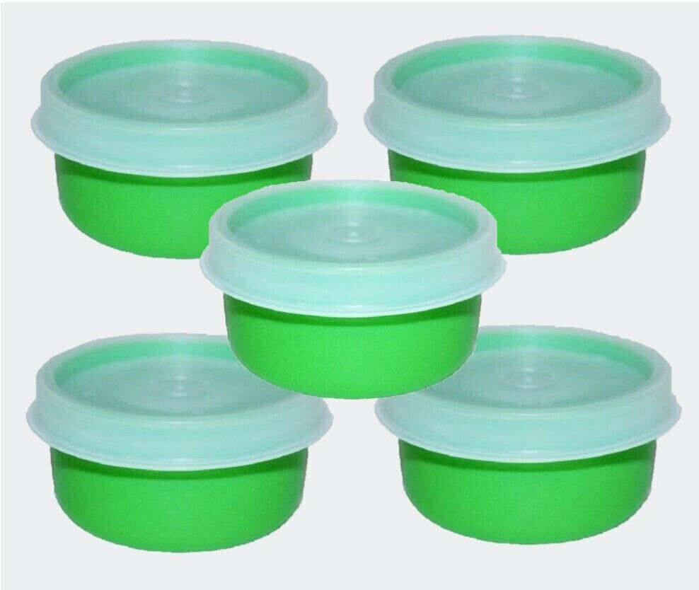 New Tupperware SMIDGETS Green w/Sheer Seals ~ Mini 1 oz Containers ~ Set of 5 ~