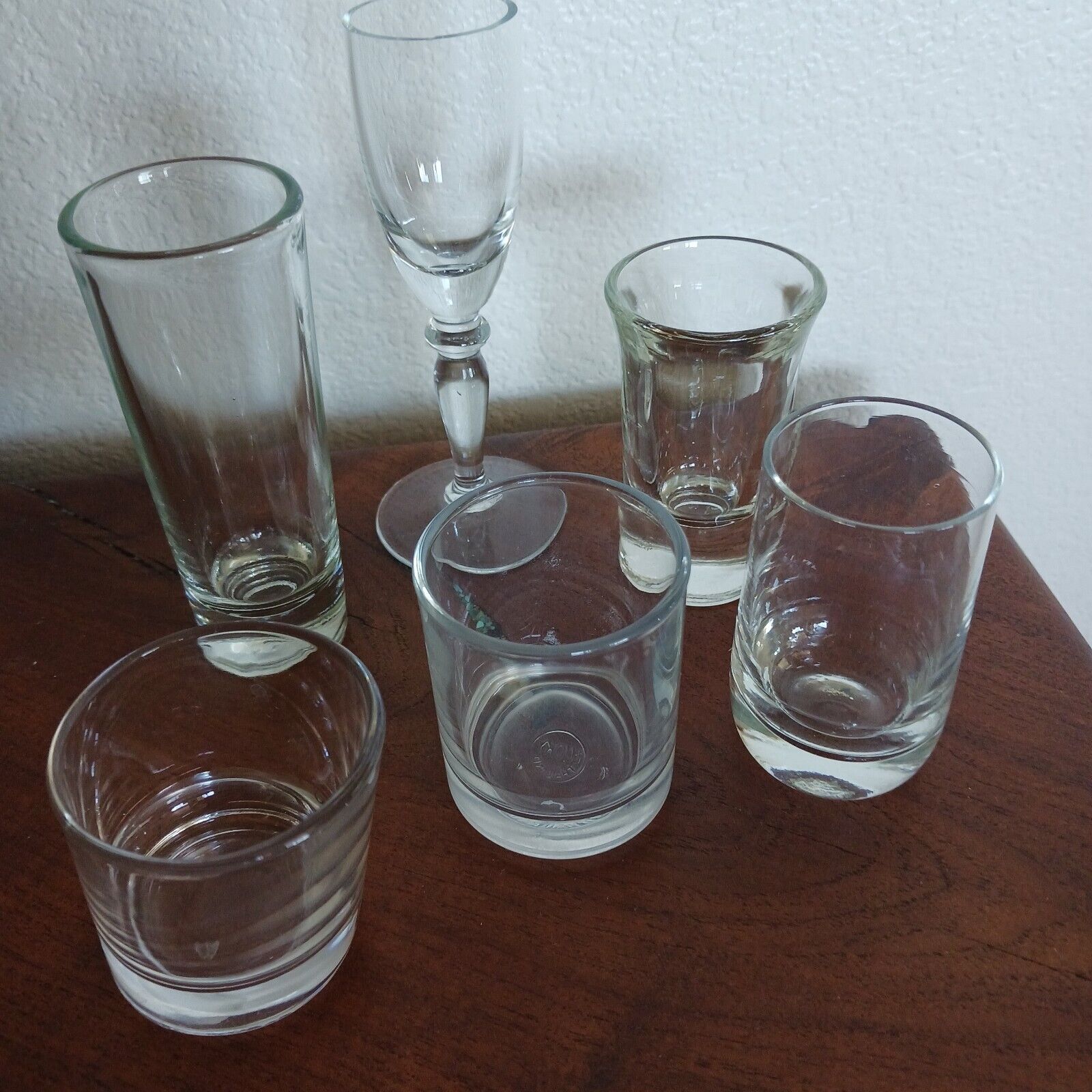 6 Clear Shot Glasses Glass All Different Shape