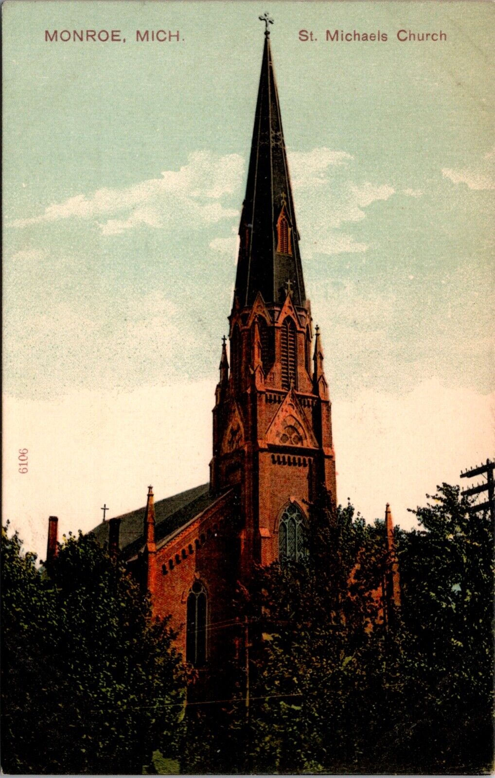 Postcard St. Michaels Church in Monroe, Michigan