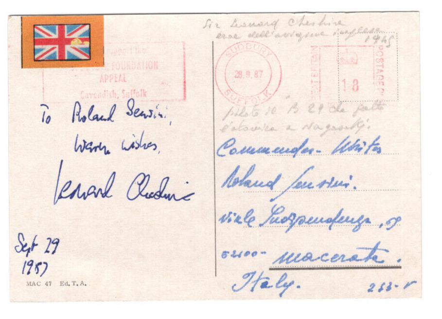 Leonard Cheshire VC Signed Postcard 1987 Autographed Victoria Cross