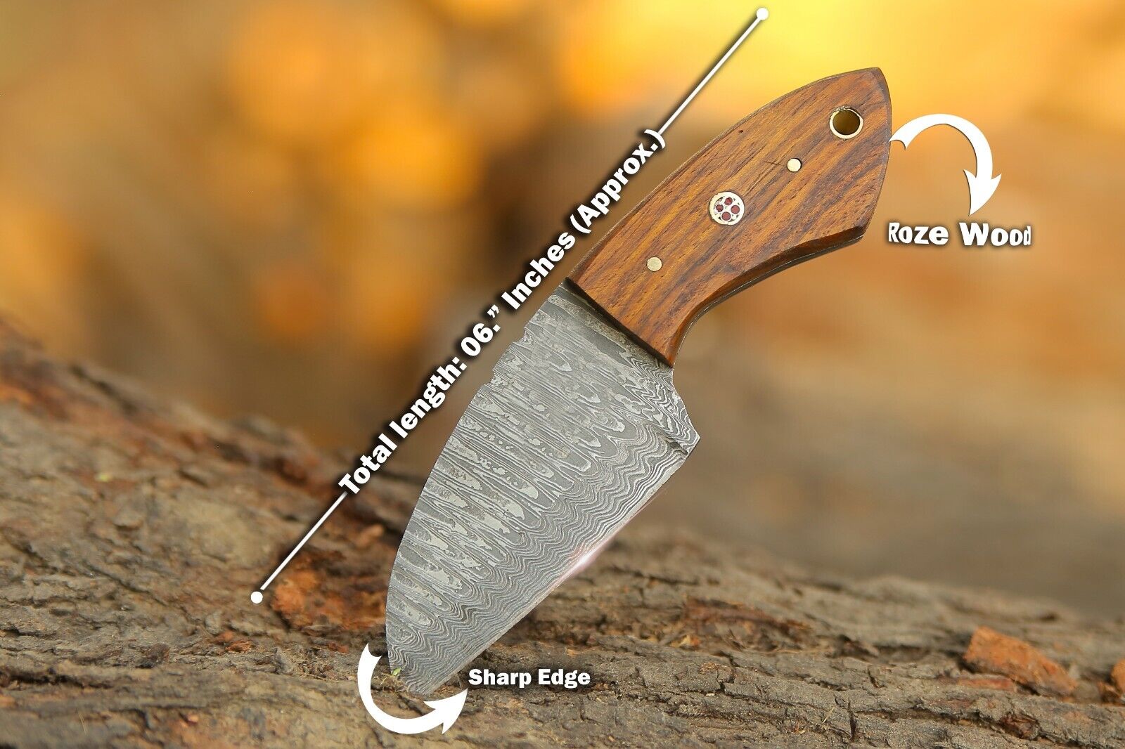 Hot Item Skinner Knife Damascus Steel Rose Wood EDC Limited Edition