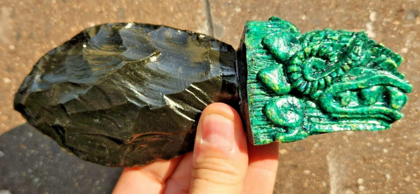 17cm Mexican Aztec Maya Obsidian Sacrifice Stone Blade QUETZALCOATL Knife Mexico