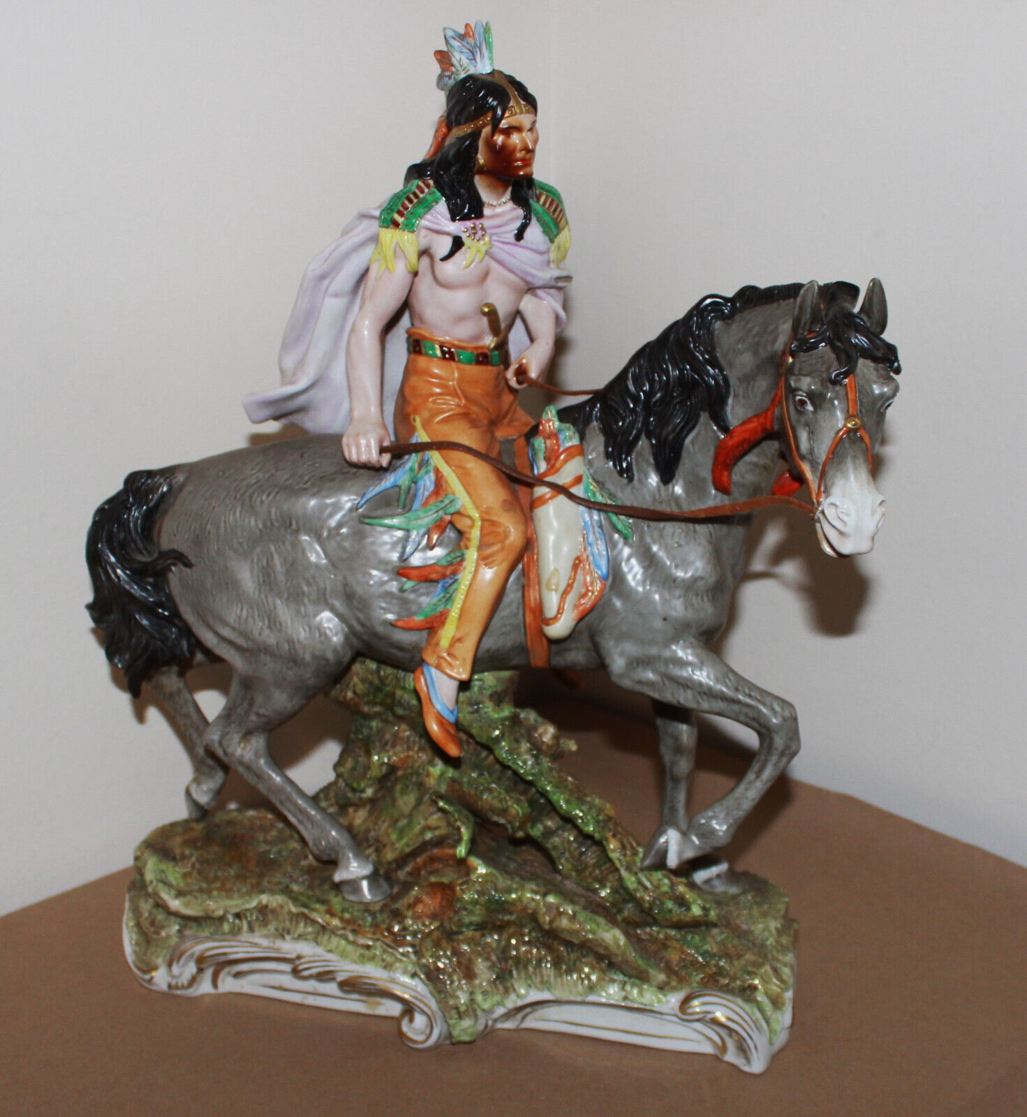 Vintage Scheibe Alsbach Porcelain Figurine Indian Riding Horse Germany 16\