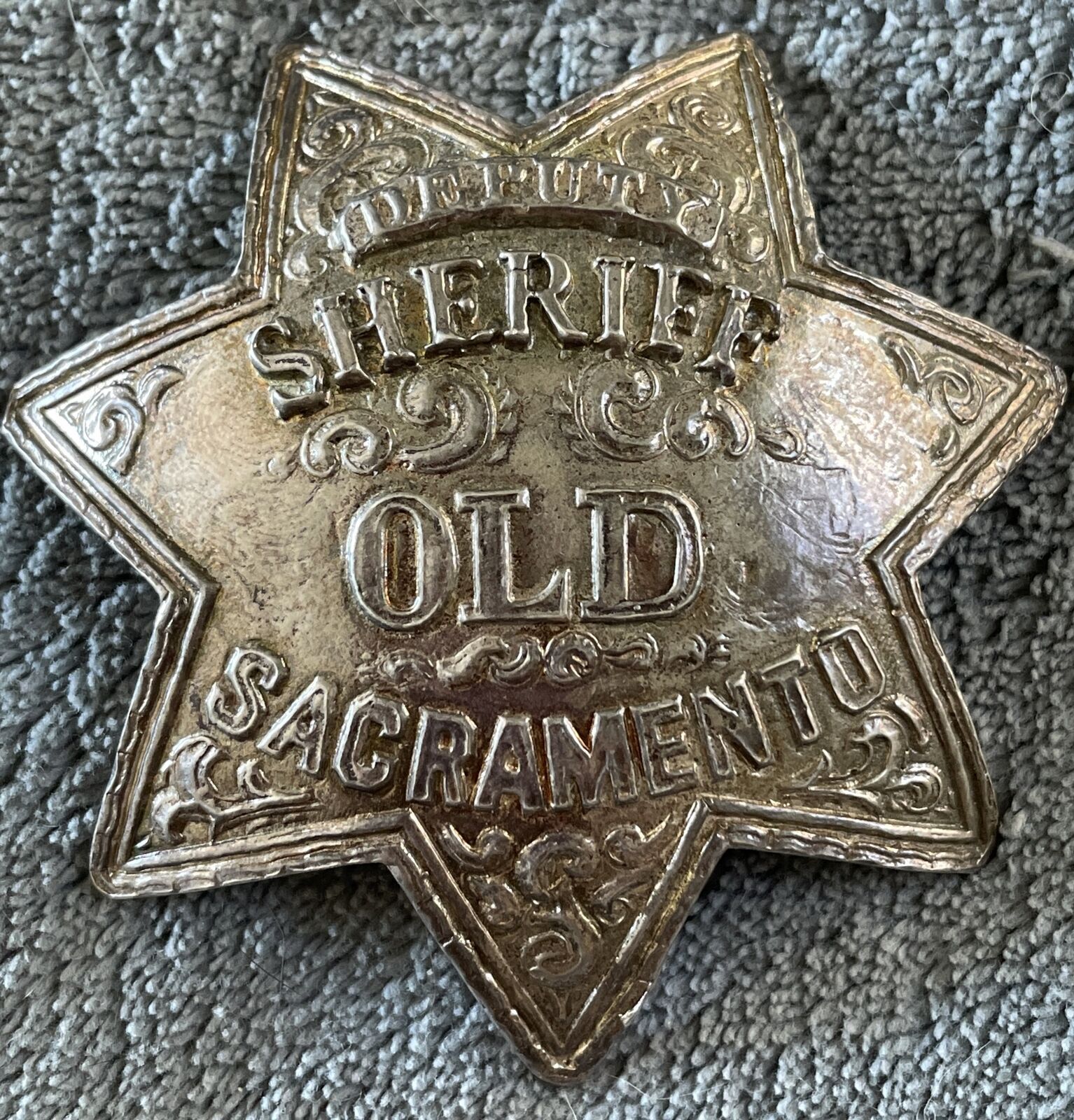 Vintage Deputy Sheriff Old Sacramento .900 Silver Badge Replica Or Real?