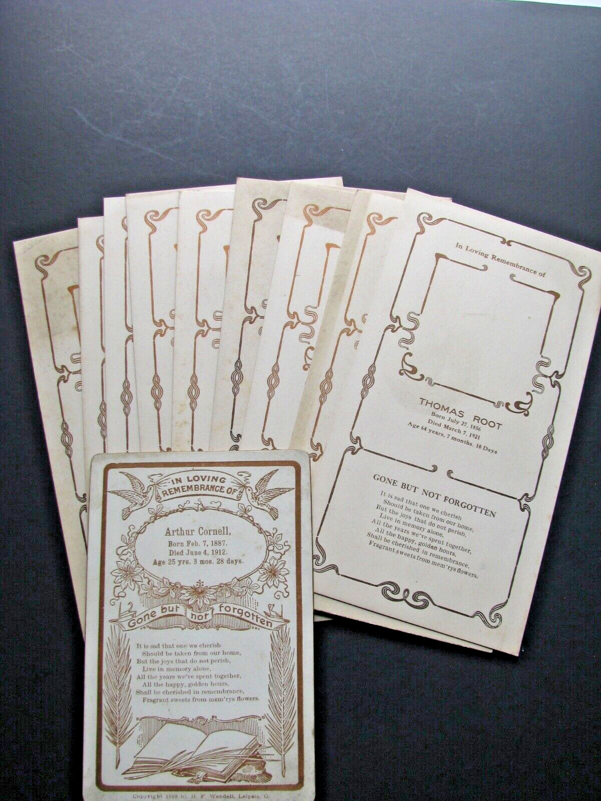 ANTIQUE POST MORTEM CARDS MEMORIAL UNUSED  LOT 8 + 1 CARD FROM LEPSIC OH AGE 25