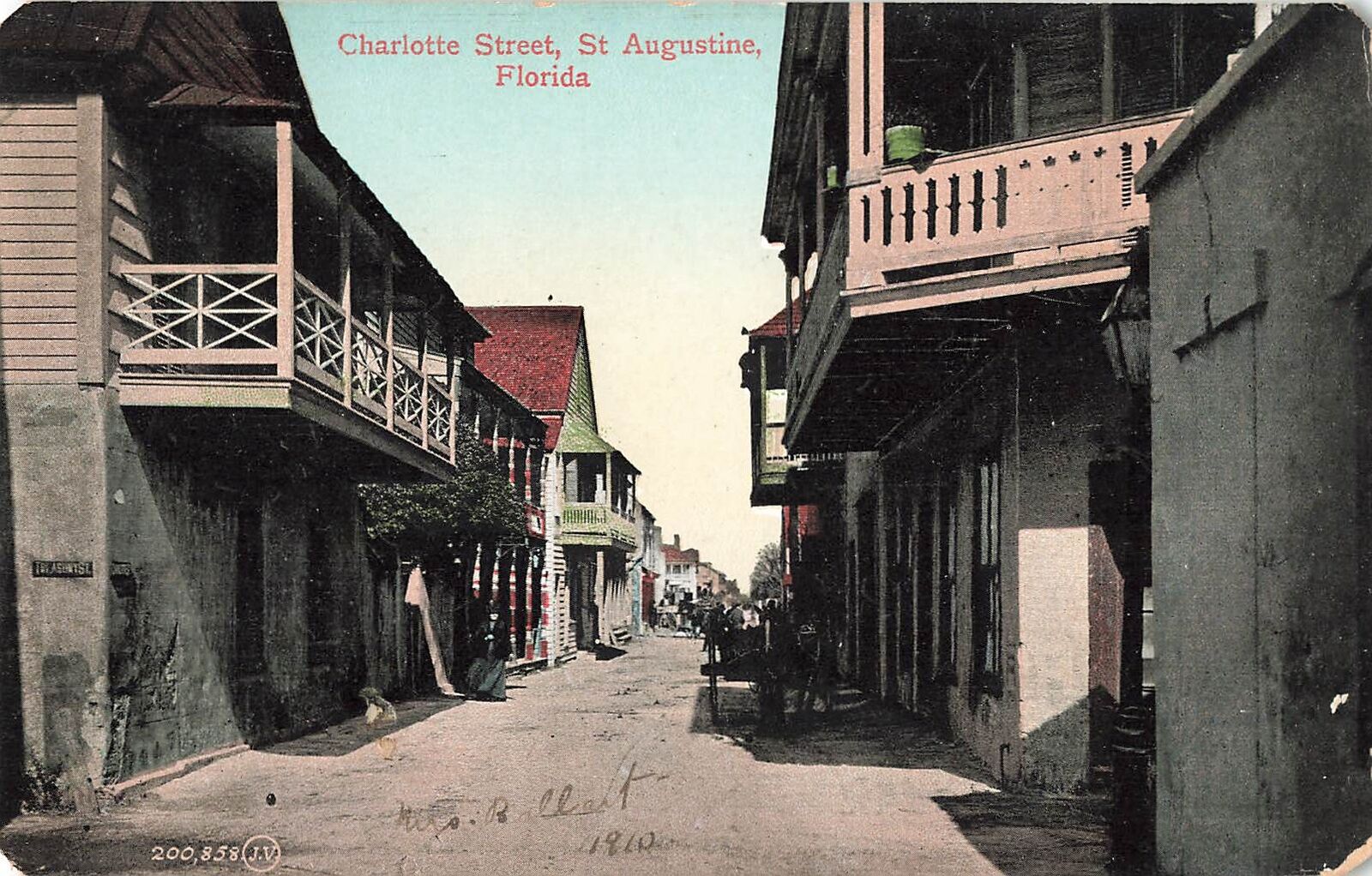 Vintage Postcard Old Charlotte Street, St. Augustine, Florida 1910