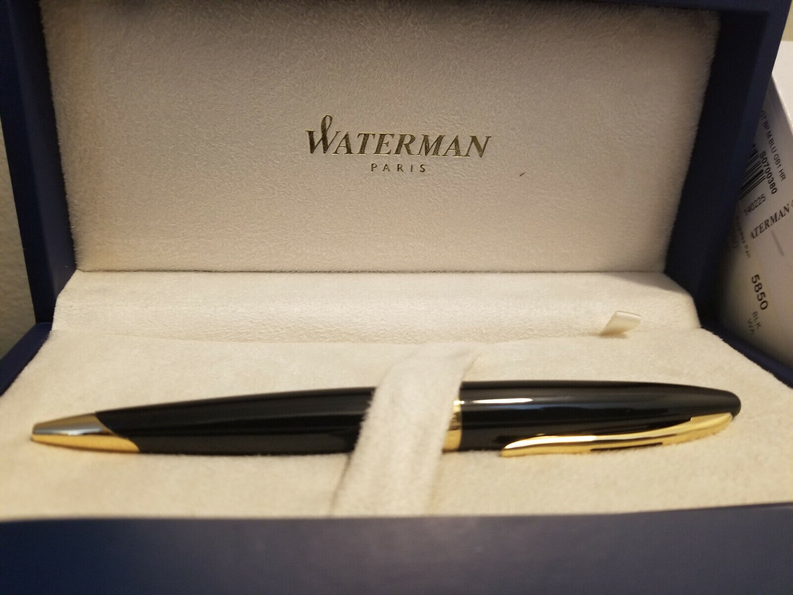 NEW in Box Vintage Rare Waterman Caren Black Ballpoint Pen BLUE INK S0700380