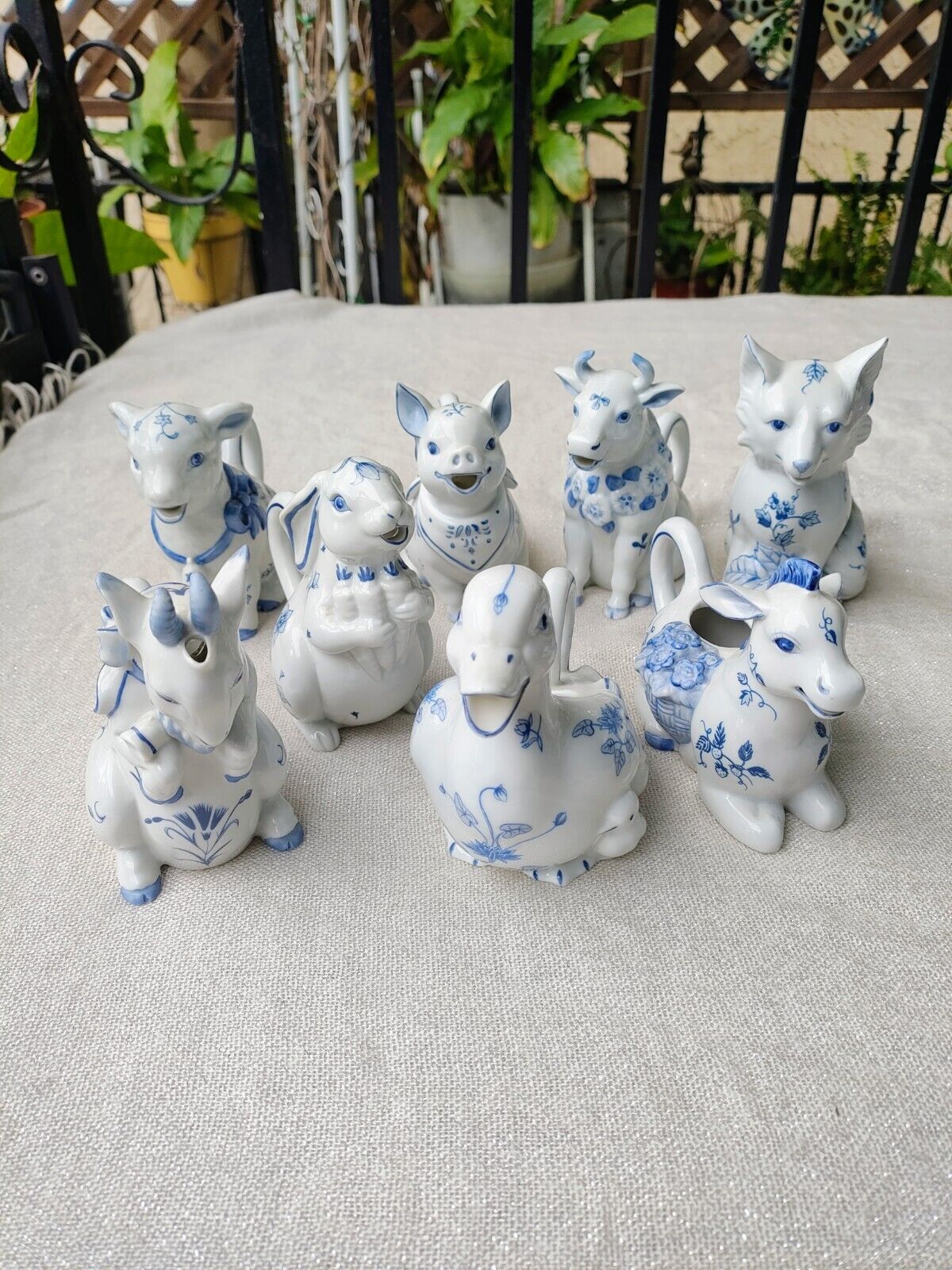 Set of 9 Country Friends 1986 Franklin Mint  Animal Creamers By Hallie Greer