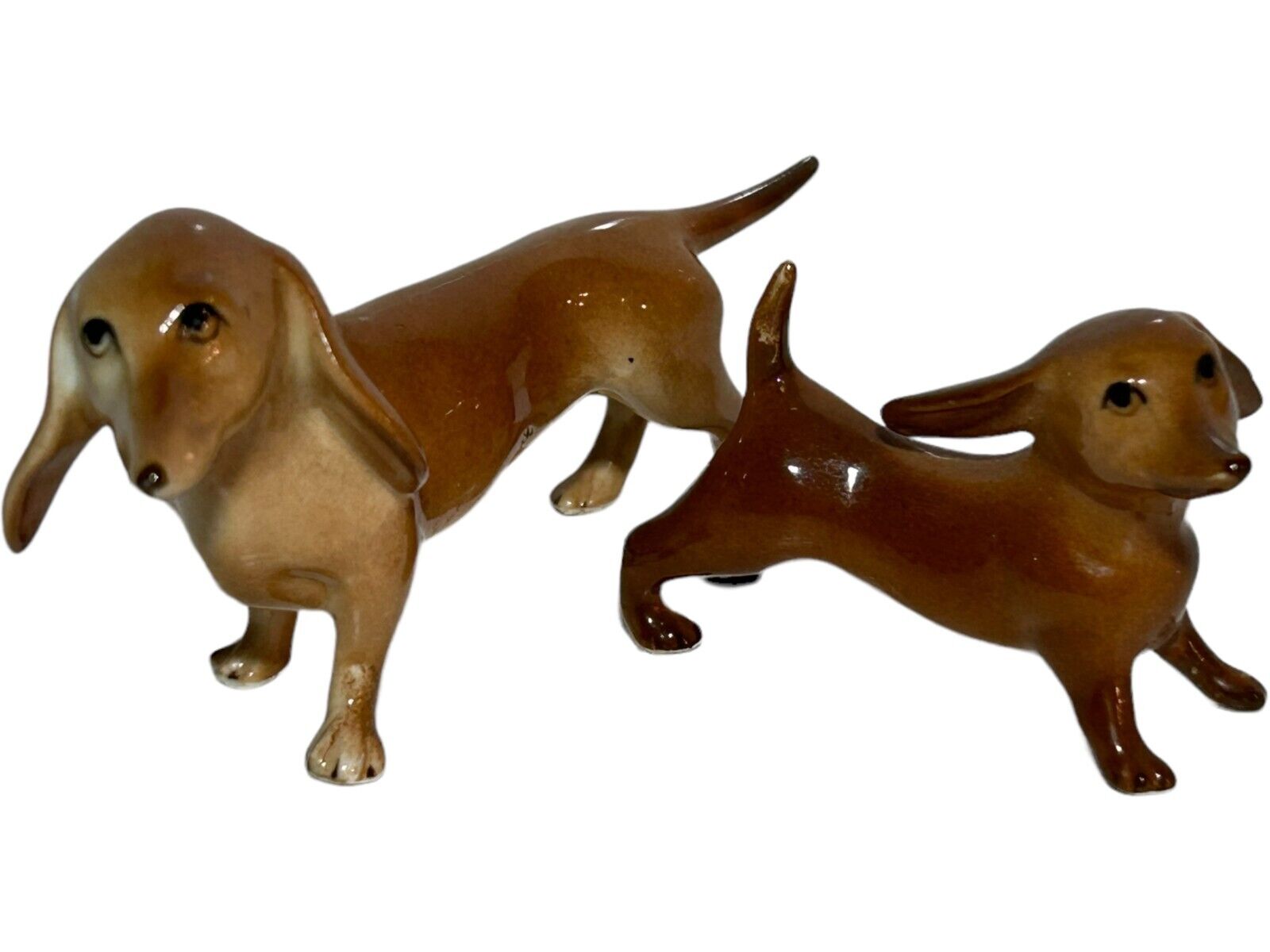 Vintage Bone China Dachshund Weiner Dogs Family of 2 Figurines Miniature