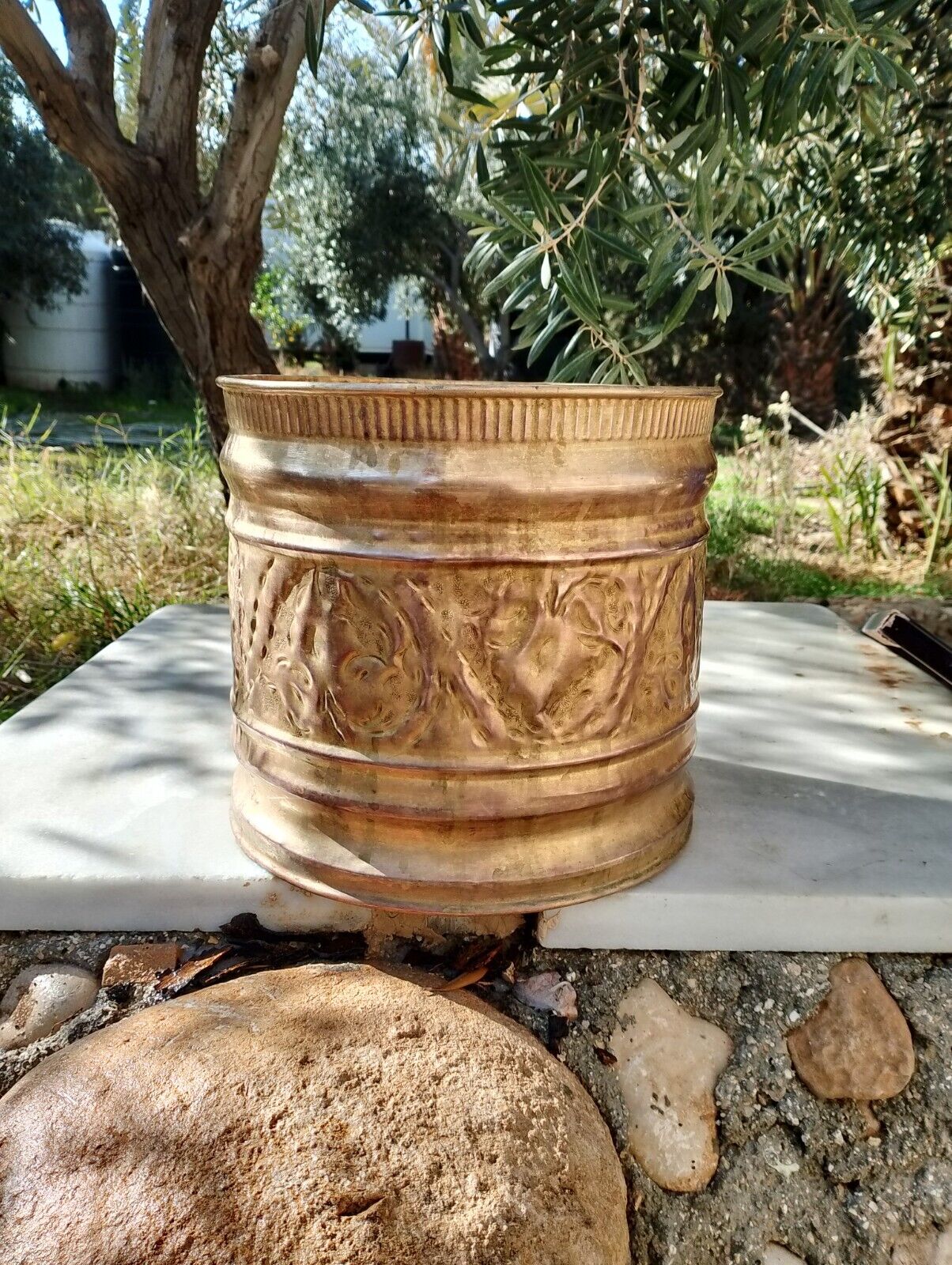 vintage large brass planter pot Hand engraved,antique brass planter, pi