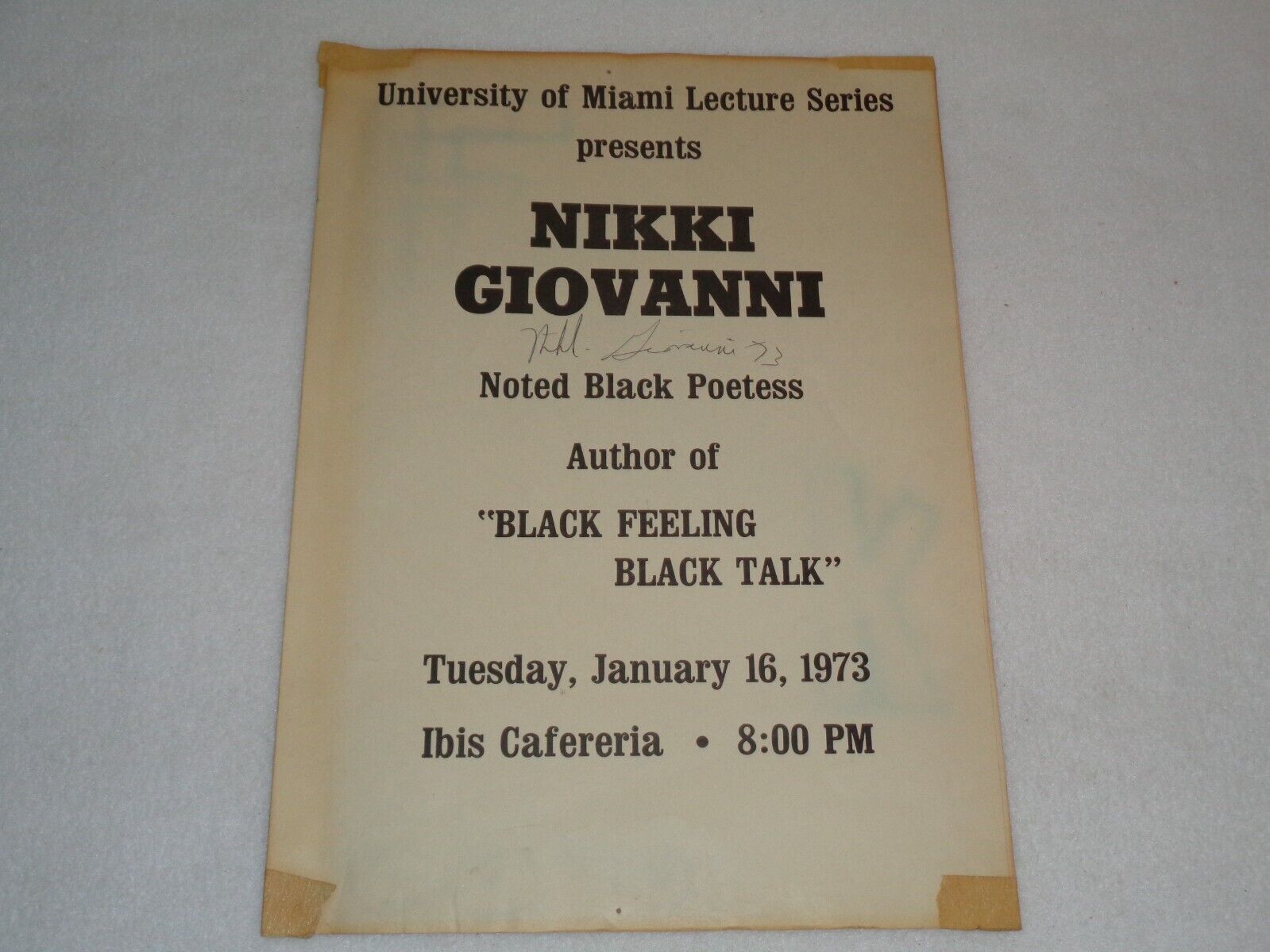 1973 Nikki Giovanni SIGNED African American Poetess University of Miami Poster
