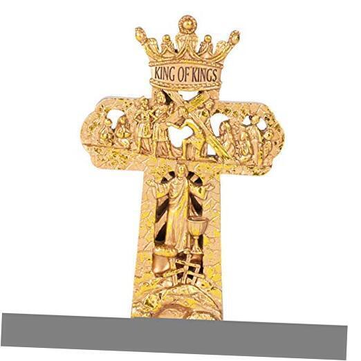 Dicksons King of Kings Cutout Scenes Gold Tone Resin Stone Tabletop LED Cross 