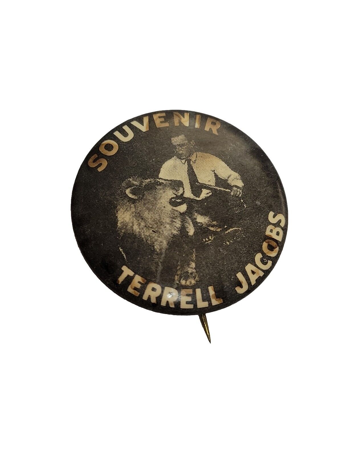 Terrell Jacobs Souviner Button, Circus Performer Lion Tamer, Black & White