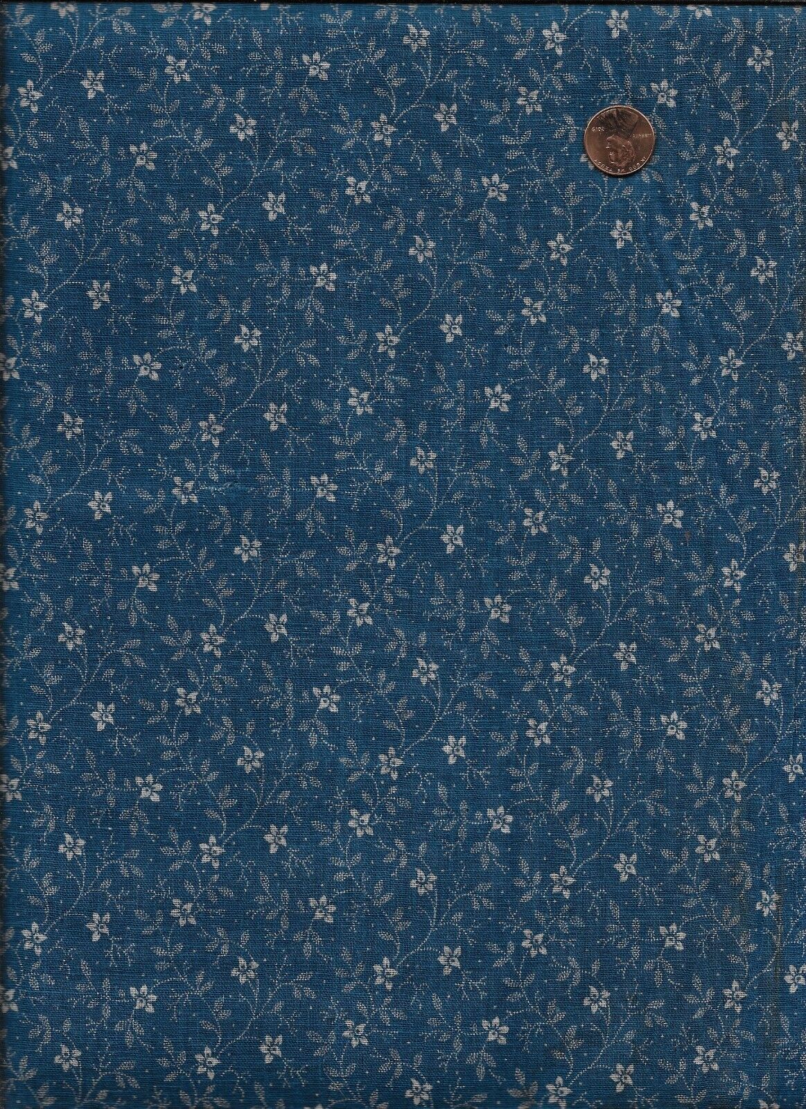Antique 1870 French Floral Indigo Blue Fabric