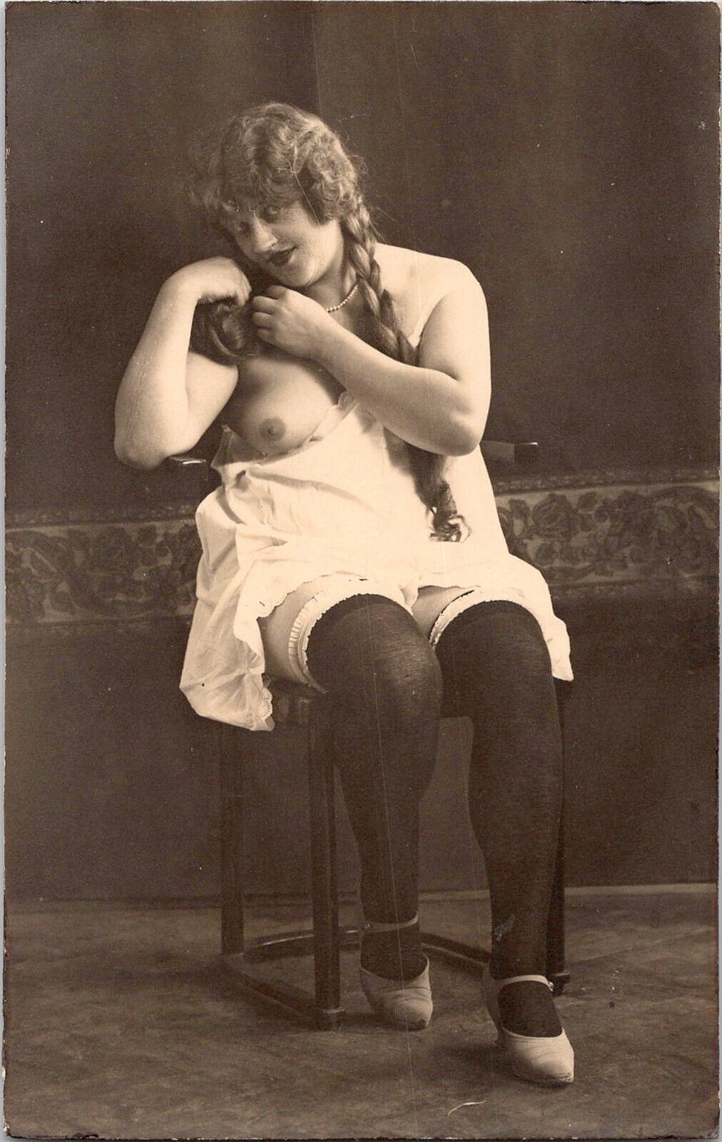 French German Austrian nude Big Lady hair braids woman old 1920s photo postcard