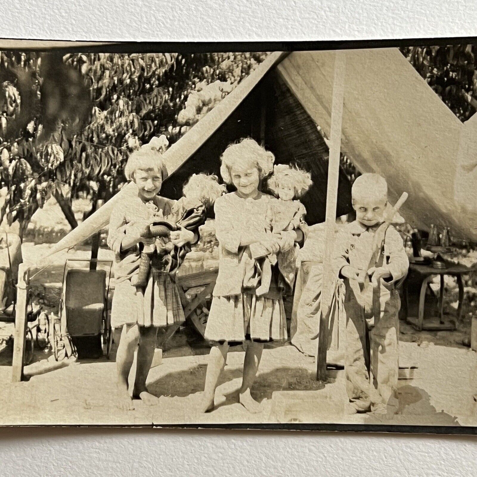 Antique RPPC Real Photograph Postcard Adorable Children Girl Doll Boy Gun Note