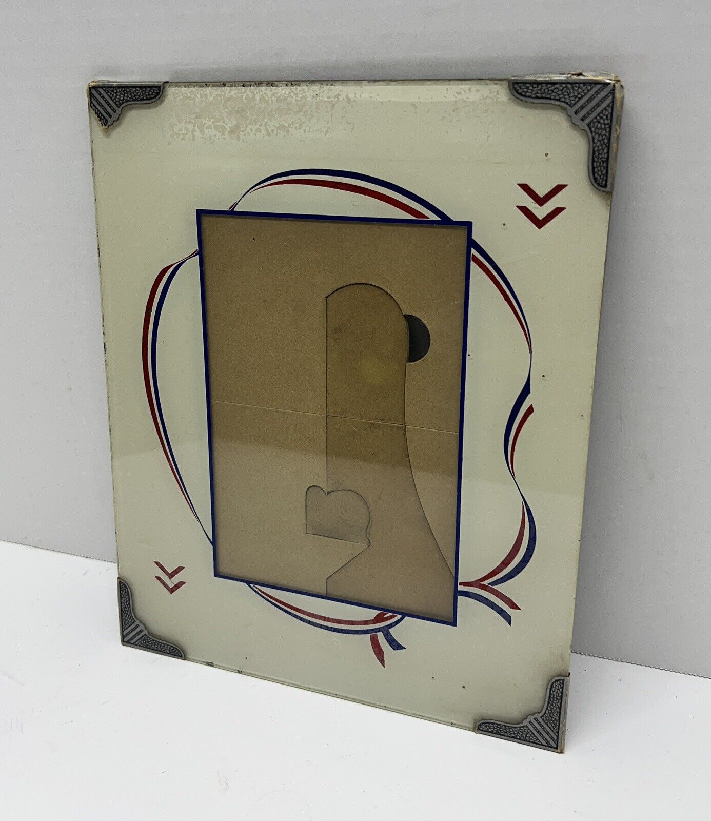 Antique 1930s ART DECO Cream W/ Red & Blue Easel Back PHOTOGRAPH FRAME 8”x10”