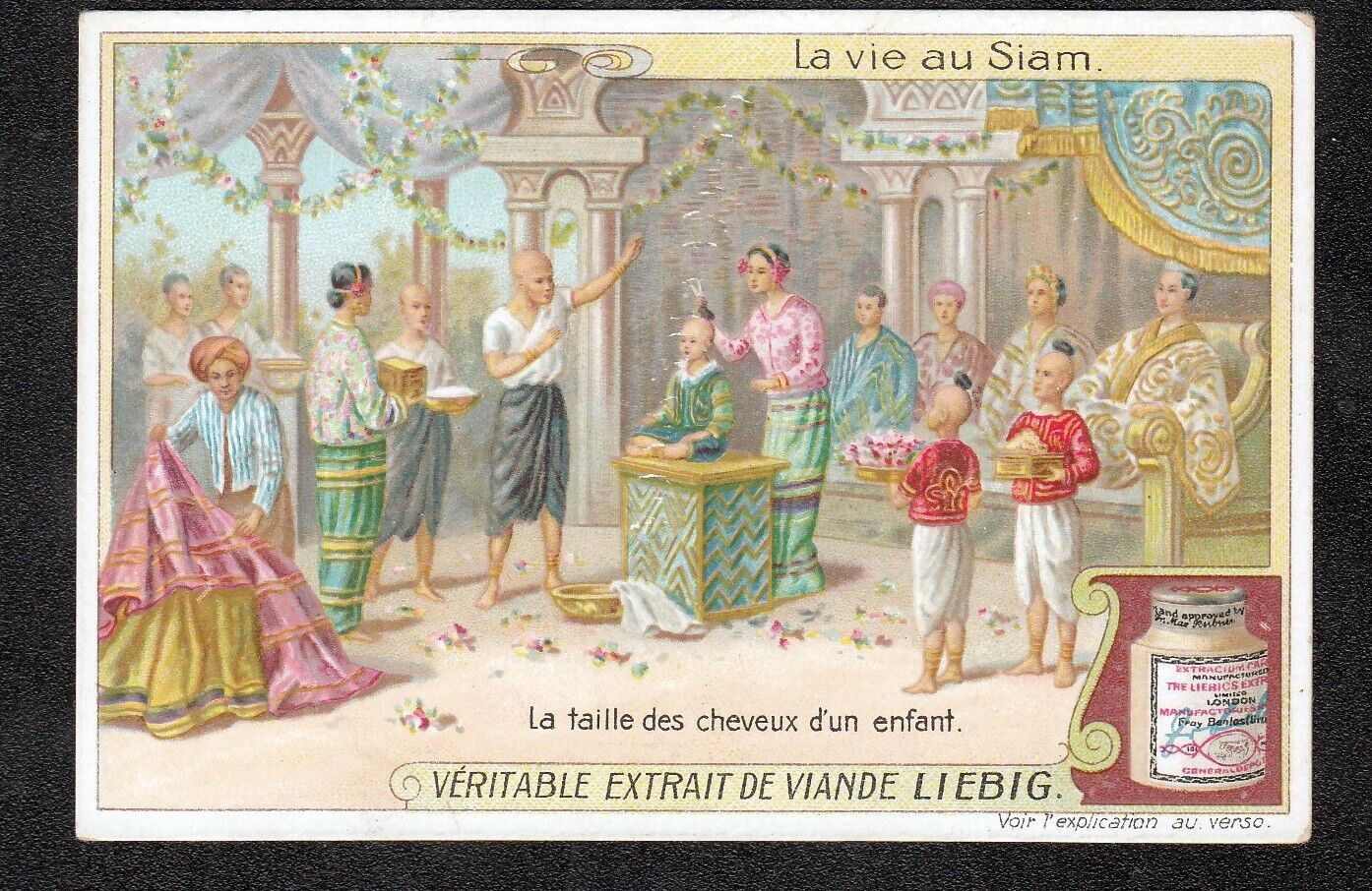 THAILAND: Vintage 1909 SIAM Trade Card CEREMONY FIRST HAIRCUT