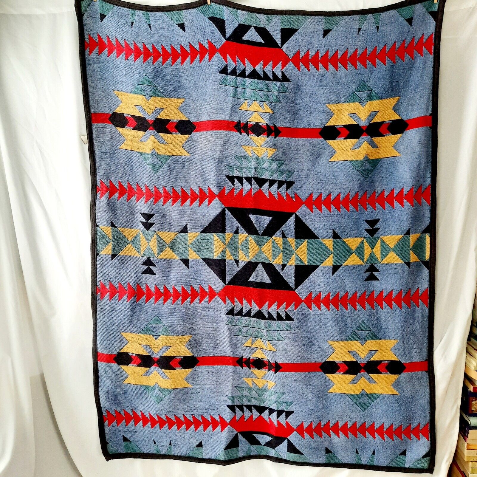 Vintage LL Bean Cotton Throw Blanket Southwestern Aztec Design 48