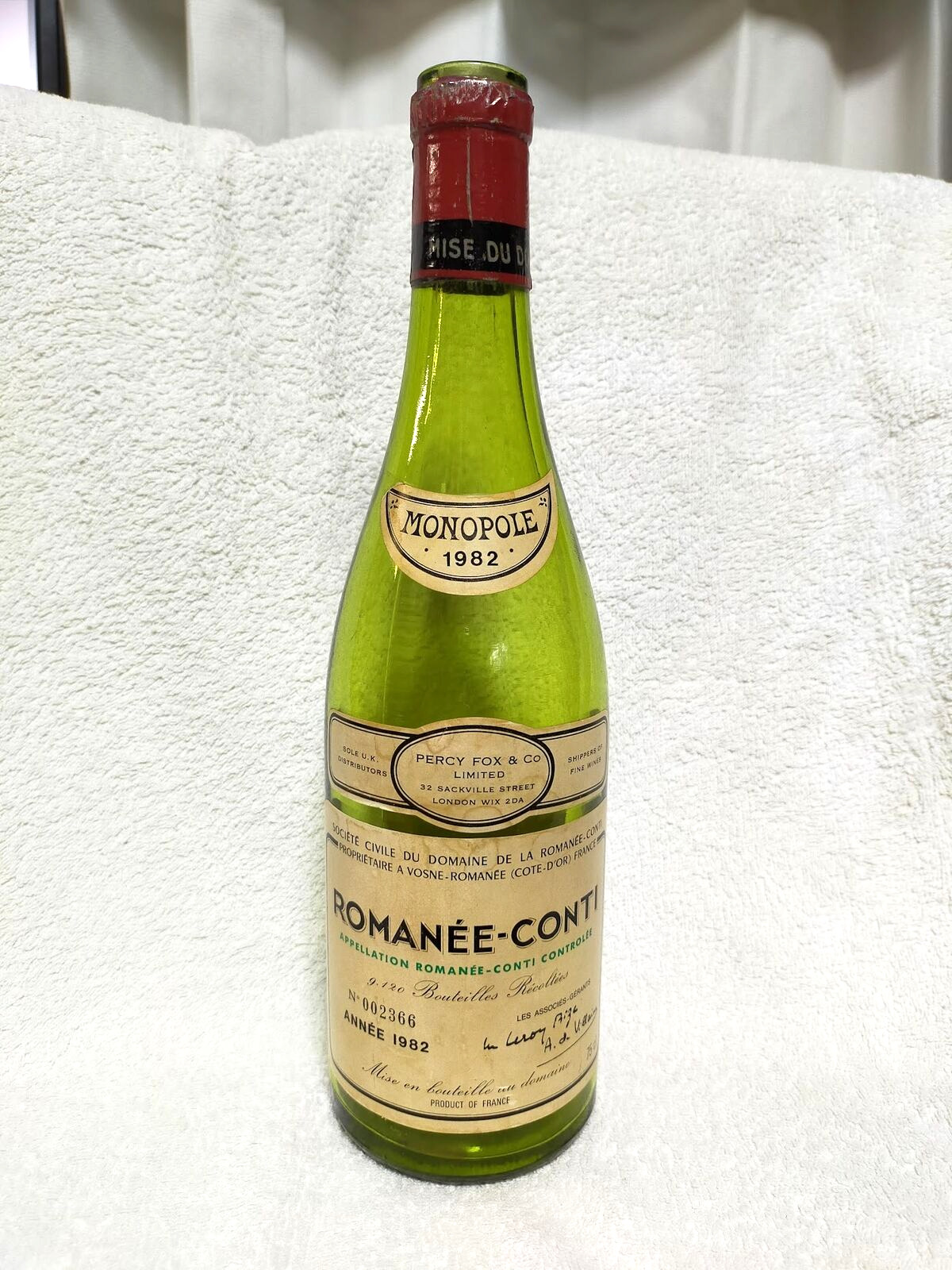 (empty) 1982 Vintage DRC ROMANEE CONTI Bottle Monopole Percy Fox & Co From Japan