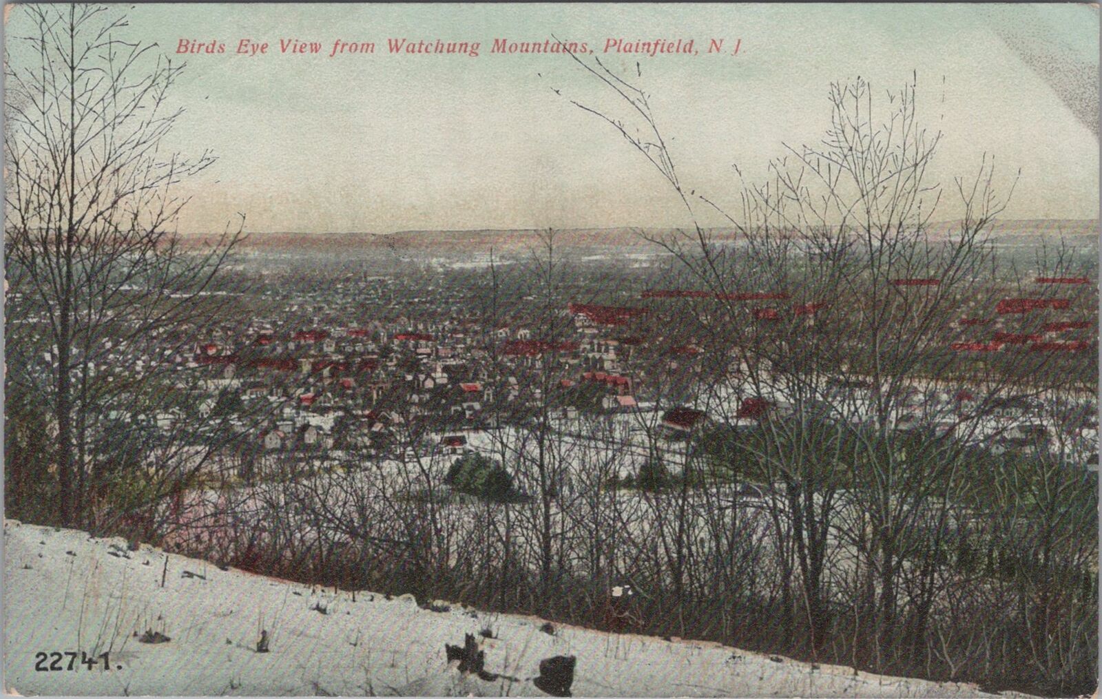 Birds Eye View from Watchung Mountains Plainfield New Jersey Unposted Postcard