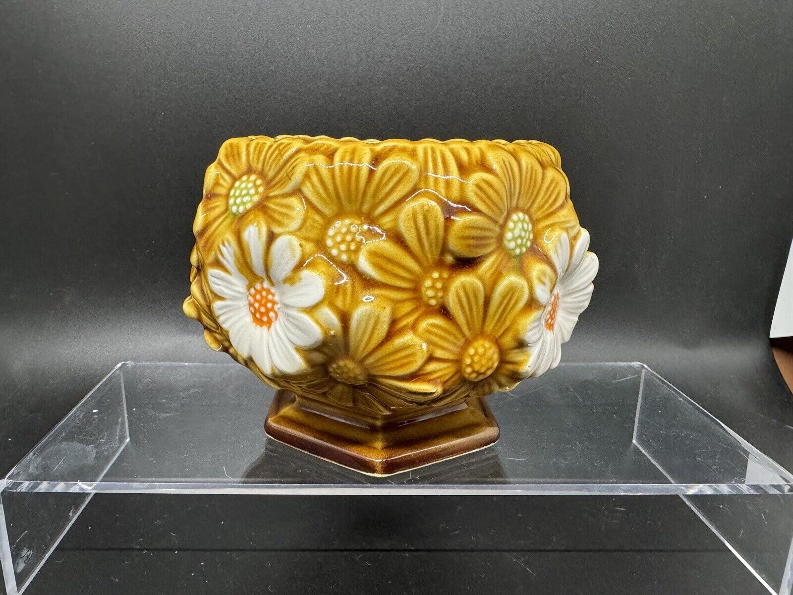 Vintage Ceramic Planter Or Candy Dish Daisy Flowers Relpo 5942