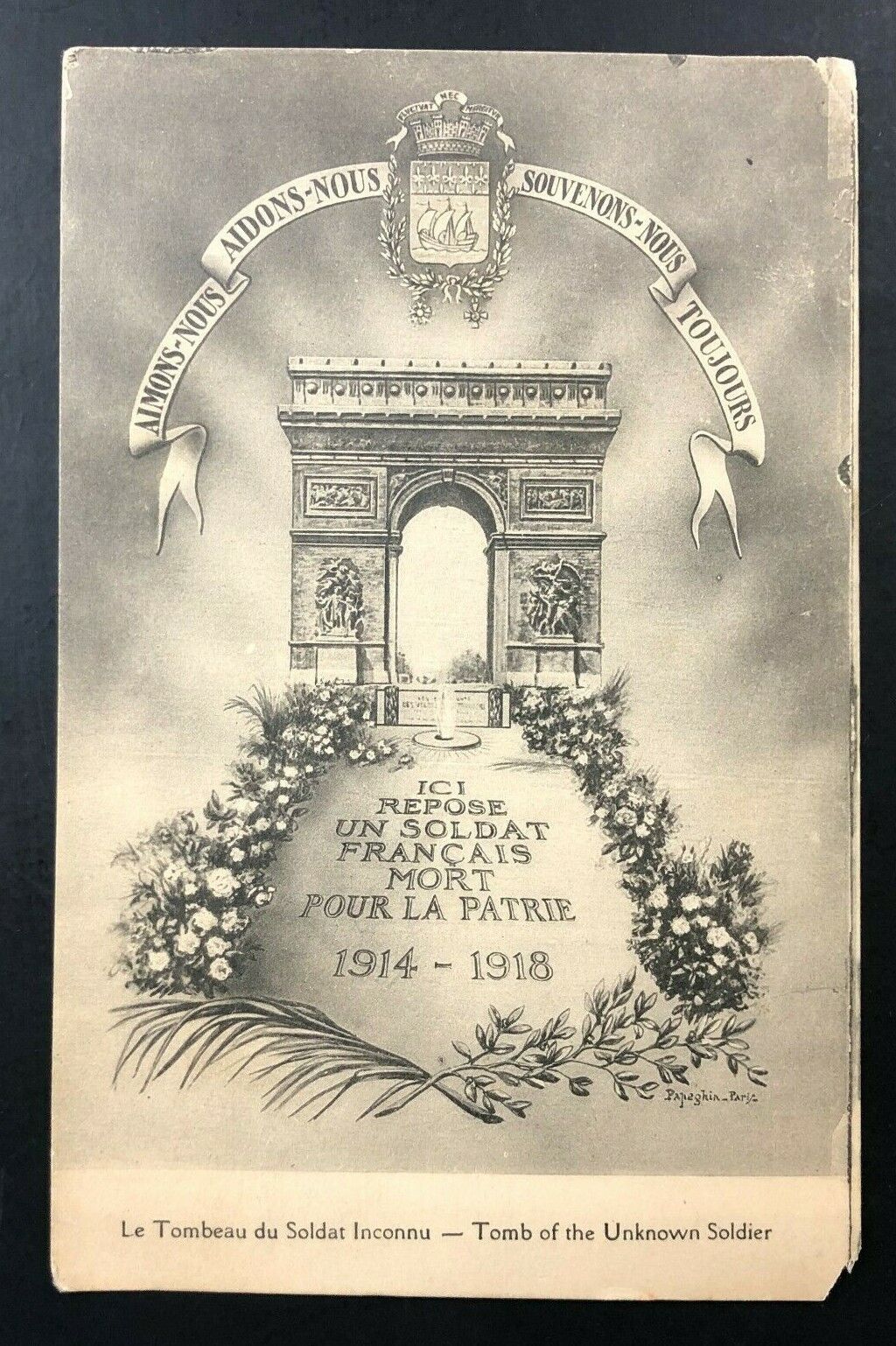 French Soldier Memory Postcard War Tomb of the Unknown Soldier 1914-1918 WWI HTF