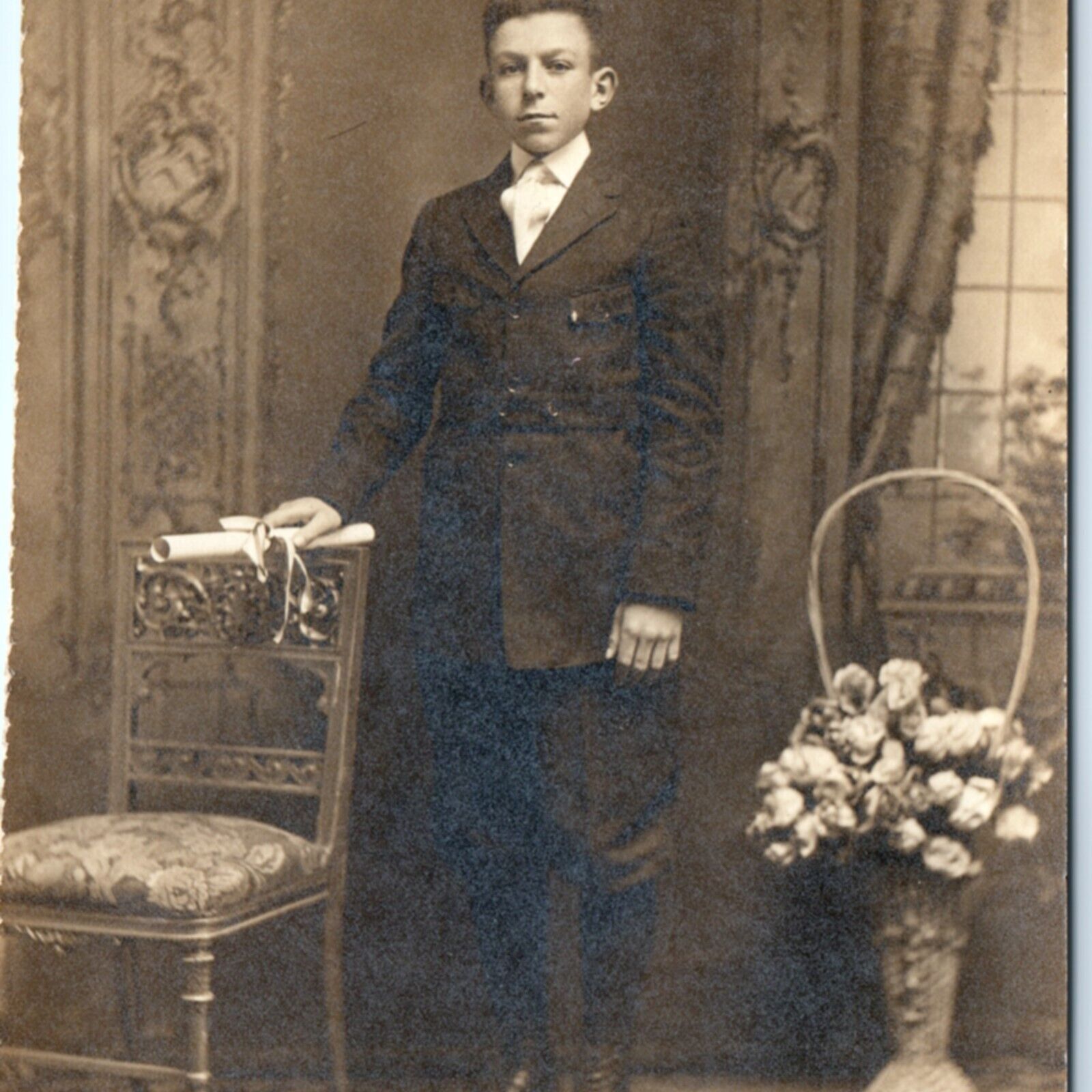 c1910s Handsome Young Man RPPC High School Graduation Diploma Real Photo PC A139