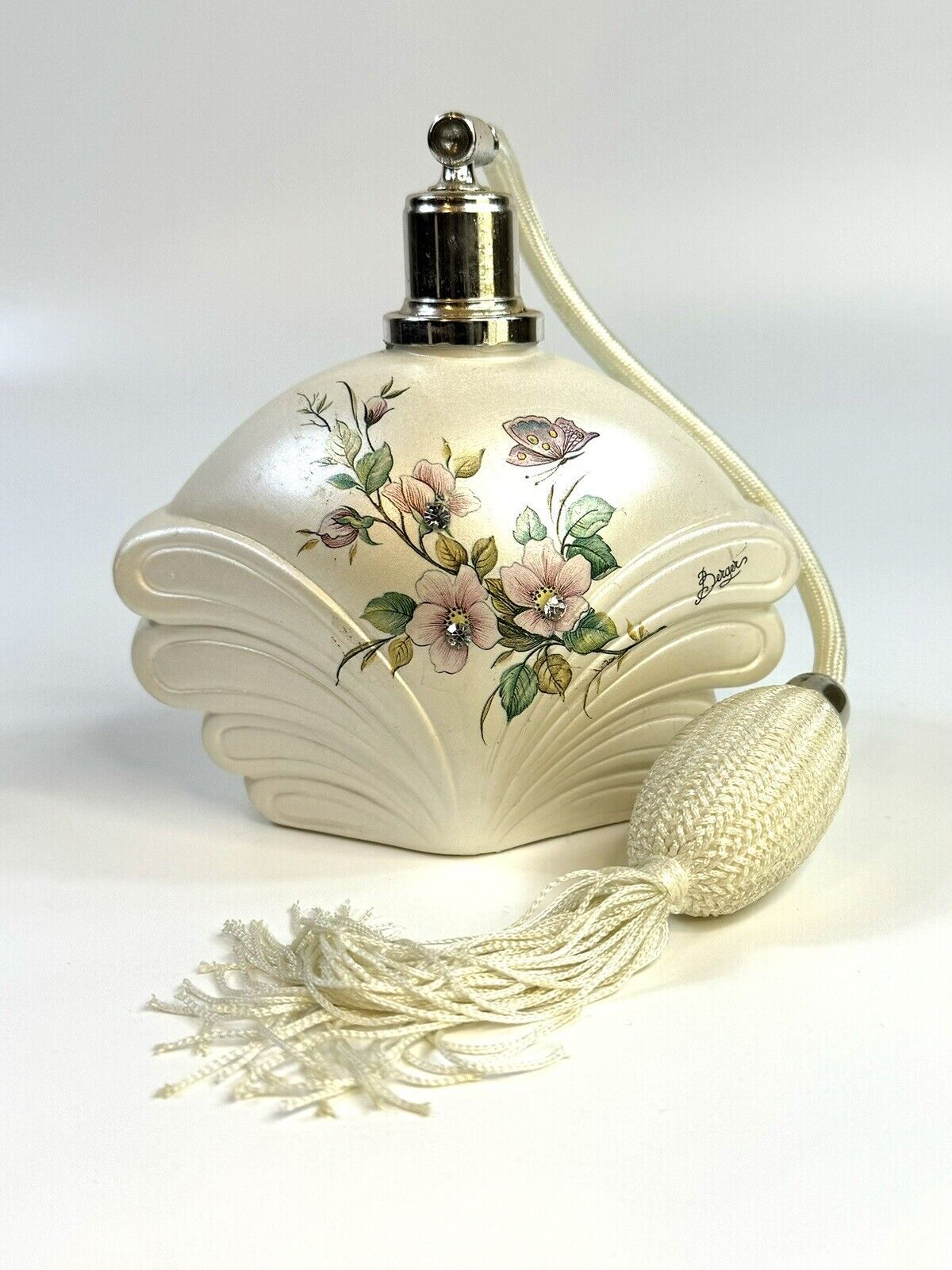 Vintage Berger Perfume Bottle Italy White Floral Vanity Romantic Decor