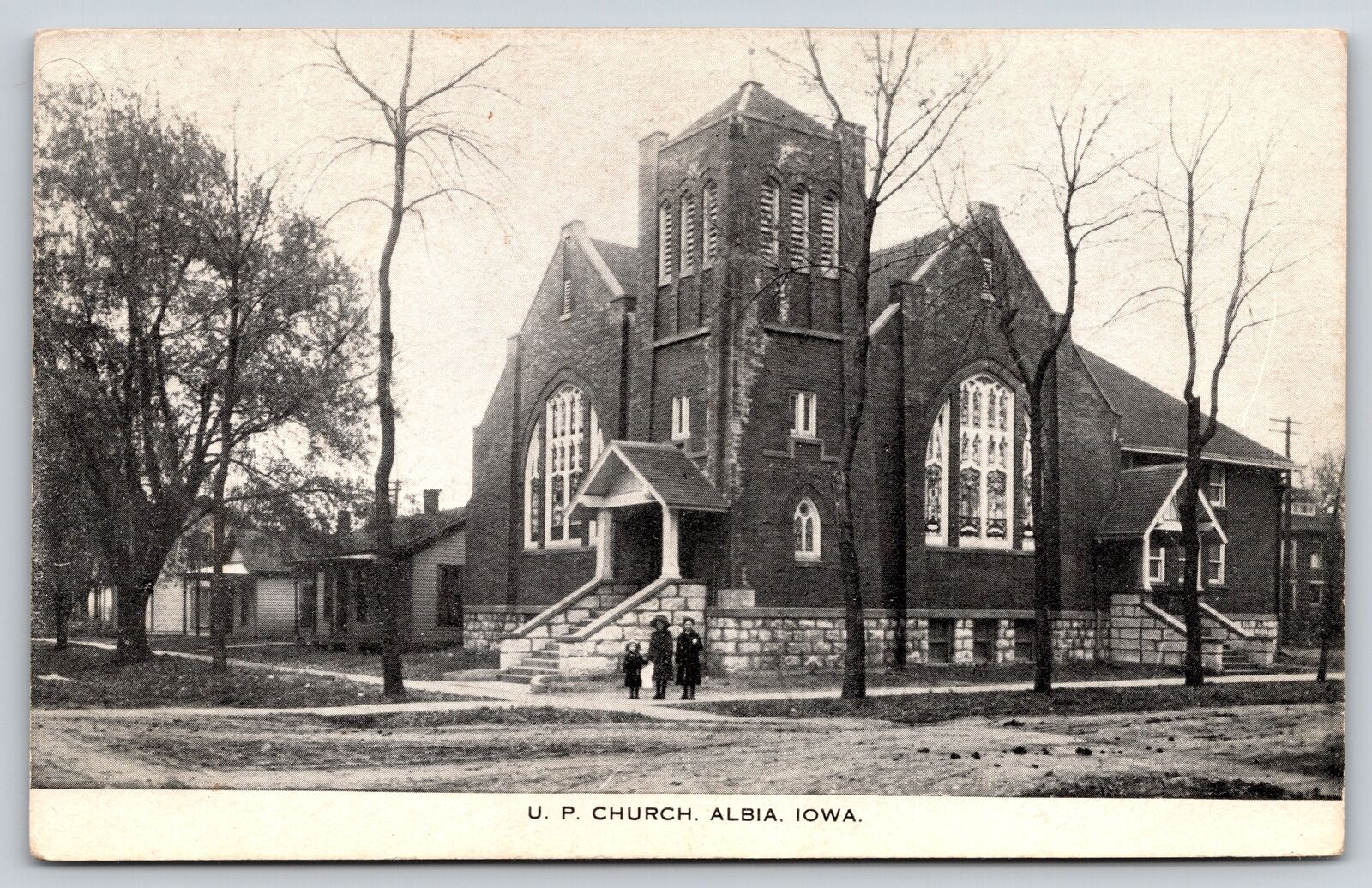 Albia Iowa~2 Ladies & A Little Girl @ United Presbyterian Church~c1910 Postcard