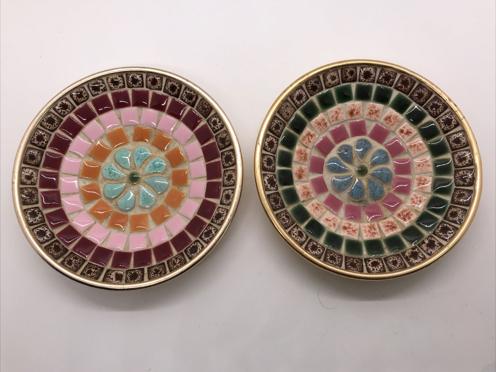 Vintage Mid Century Modern Tile Art Mosaic Dish Multi Colors