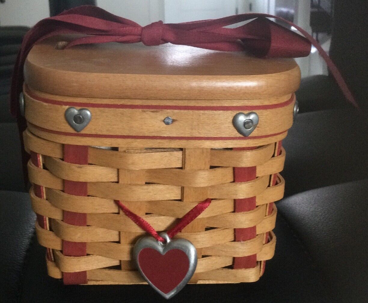 Longaberger 2002 Small Sweetest Gift Sweetheart Basket W/ Lid, Liner & Protector