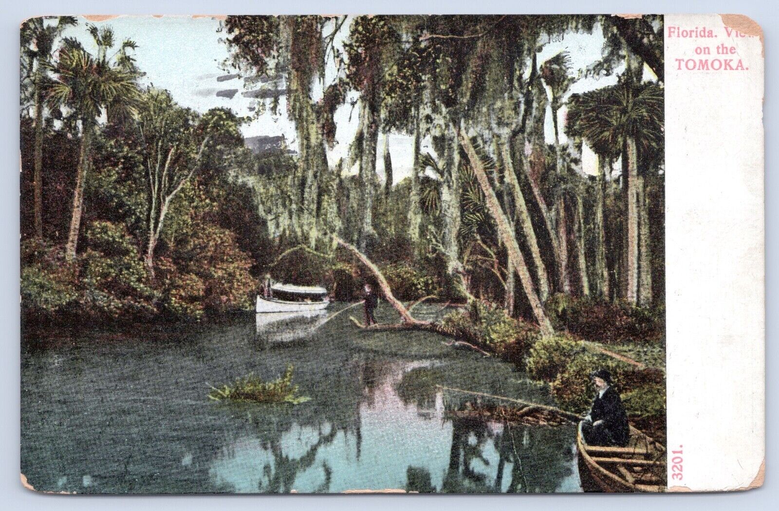 c1911 Florida View On The Tomoka River Boat Fishing Vintage FL Postcard