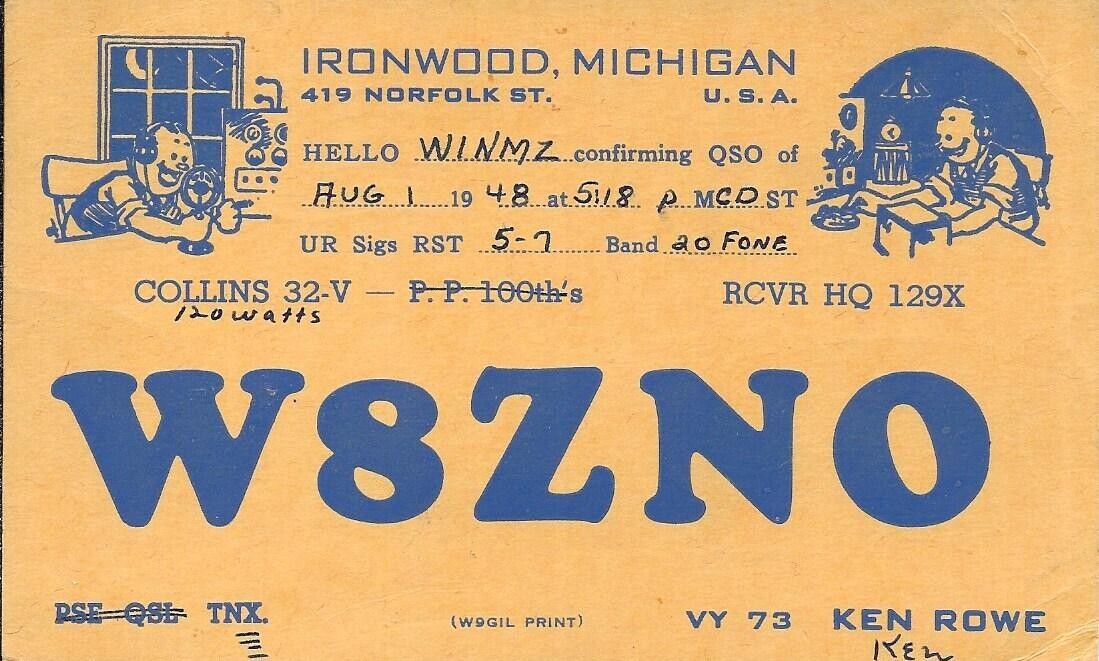 QSL 1948 Ironwood Michigan   radio card