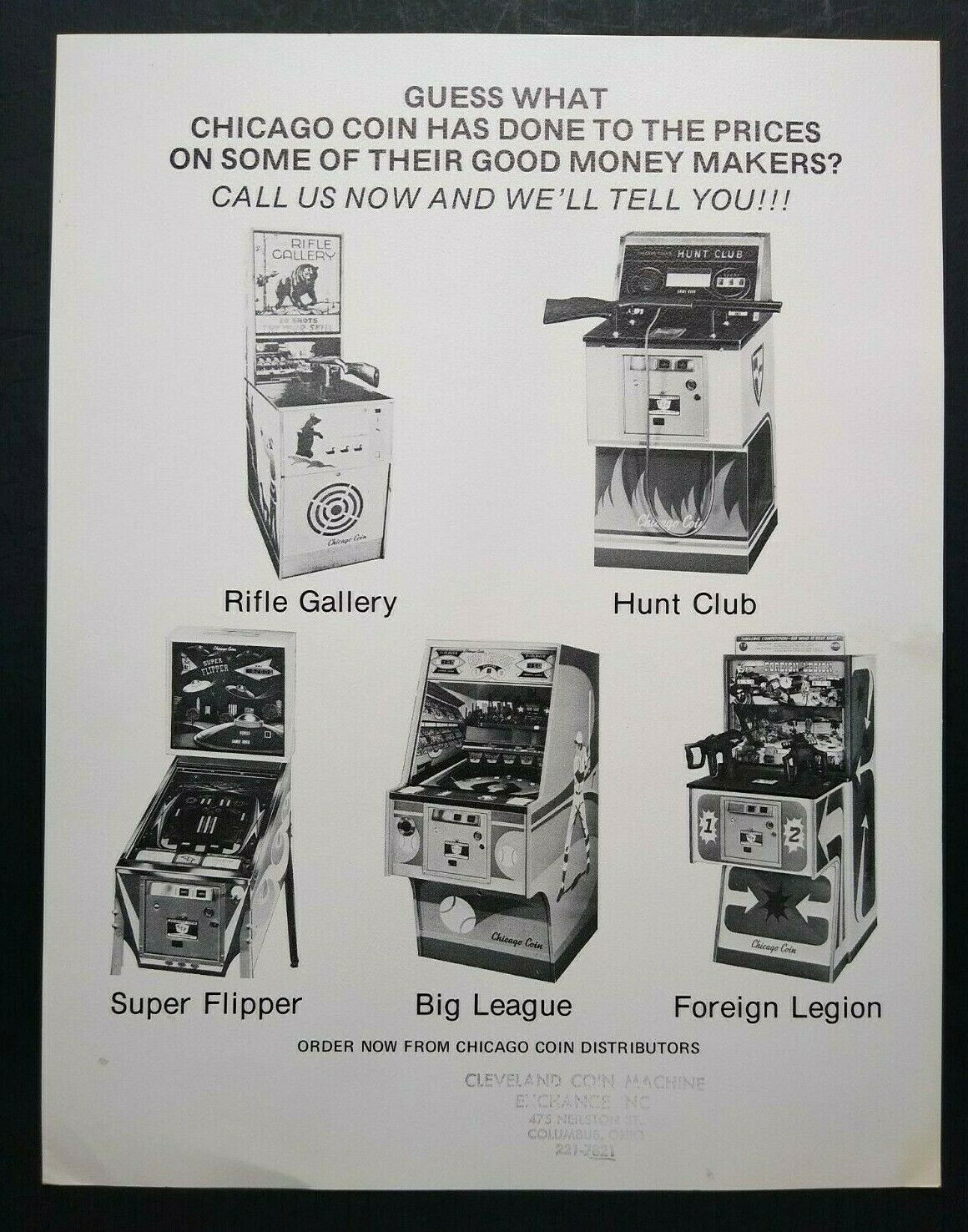 Chicago Coin Super Flipper Pinball Flyer + Vintage Arcade Games Big League 1975