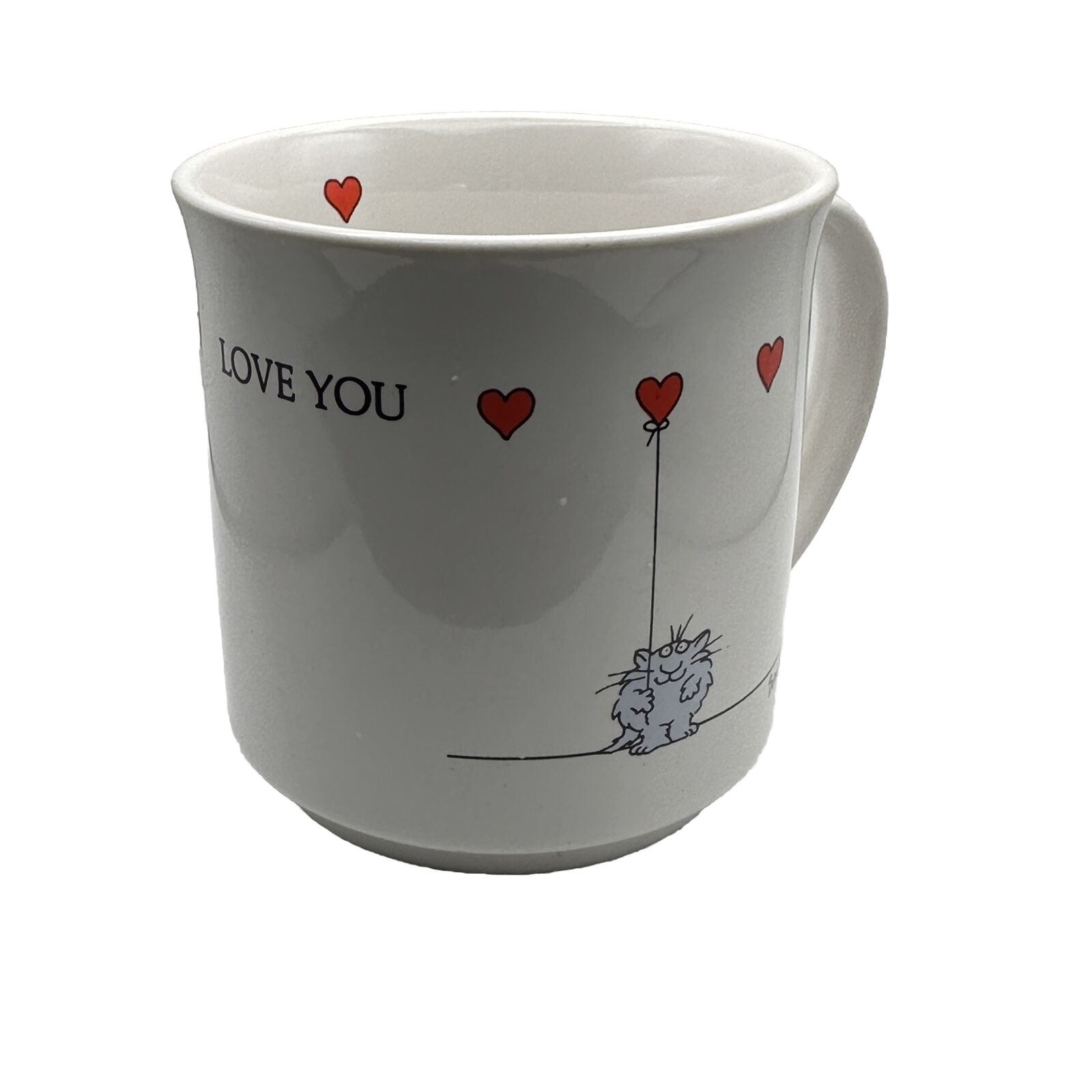 Vintage 80s Sandra Boynton Cat Balloon Heart Coffee Tea Cup Mug Recycled Paper