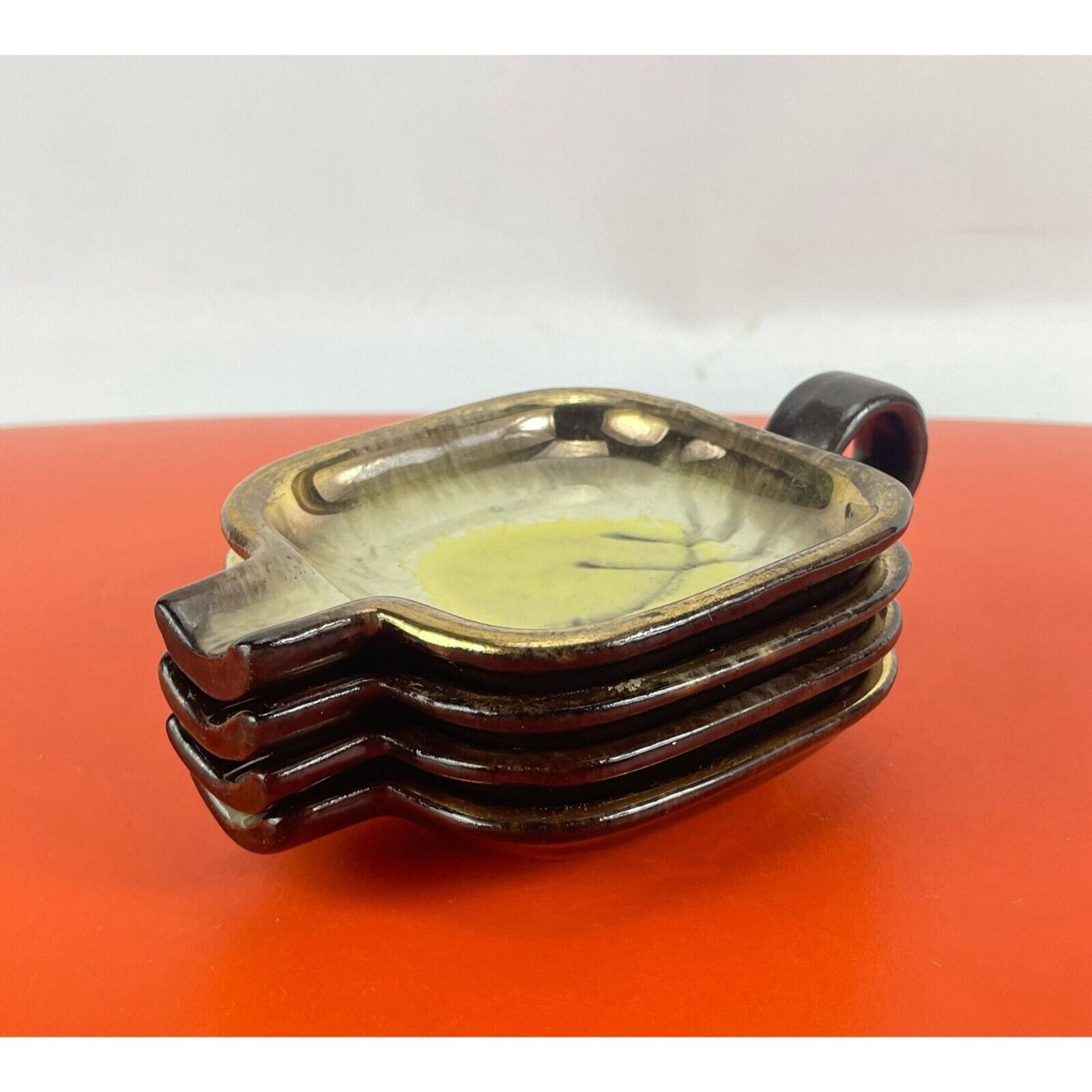 Vintage 1960s set of 4 stackable individual ceramic ashtrays & holder, Germany