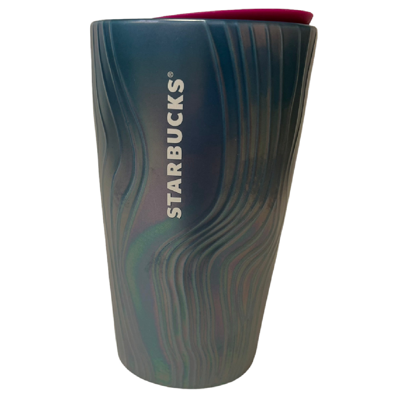 Starbucks Ceramic Cup 2022 Spring Blue Teal Swirl 12 Ounce Tumbler Pink Lid New