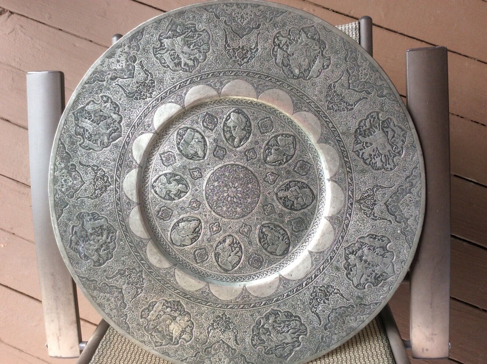 ANTIQUE METALWARE DISH LG. SILVER TONE HIGHLY DECORATIVE. 18th. / 19 Th CENTURY?