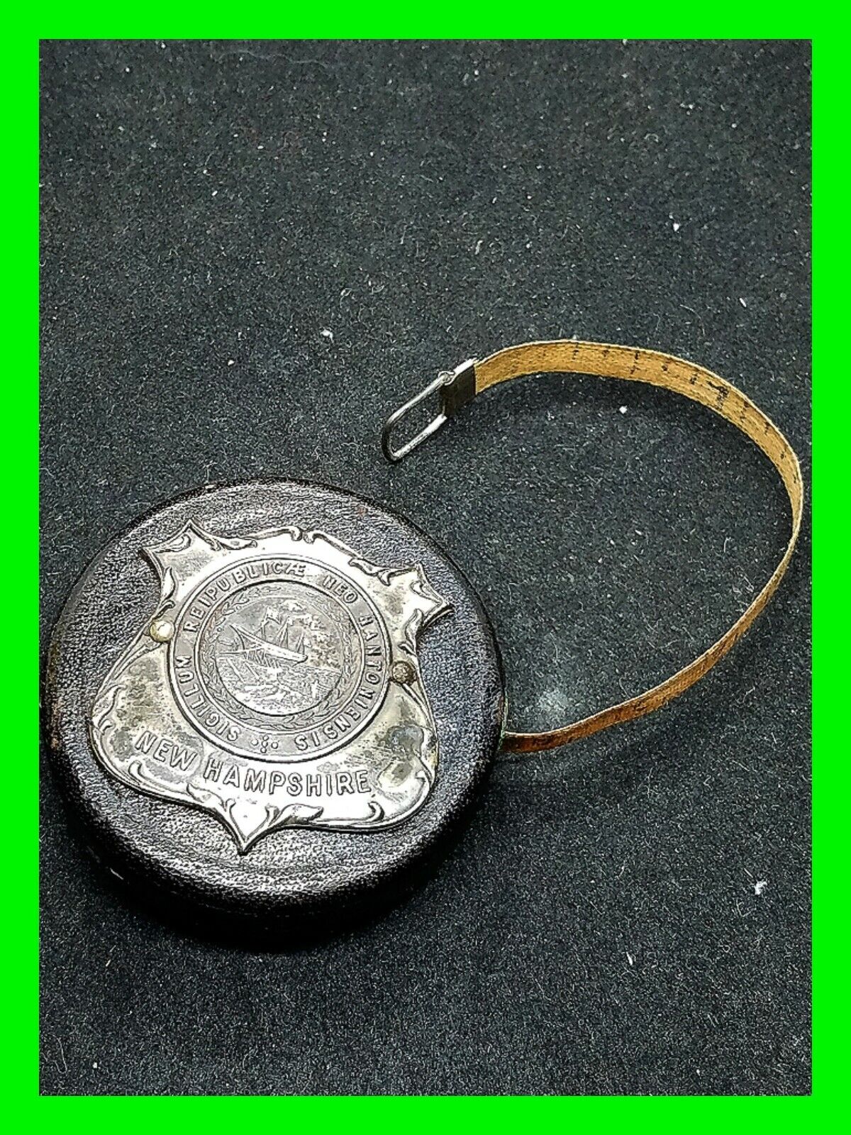 Early Antique Tape Measure With Great Seal Of New Hampshire Badge 