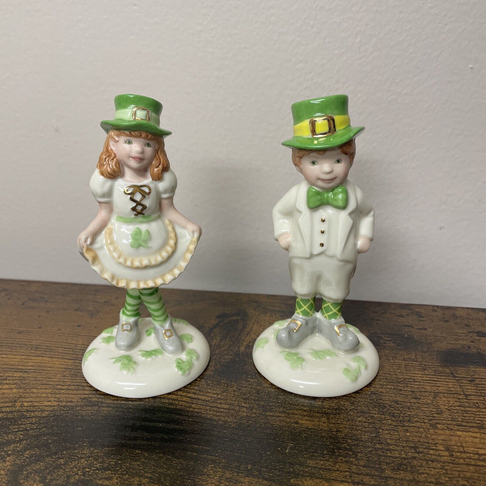 Lenox Leprechaun Irish Boy & Girl Figurines St. Patrick\'s Day Redhead Shamrock