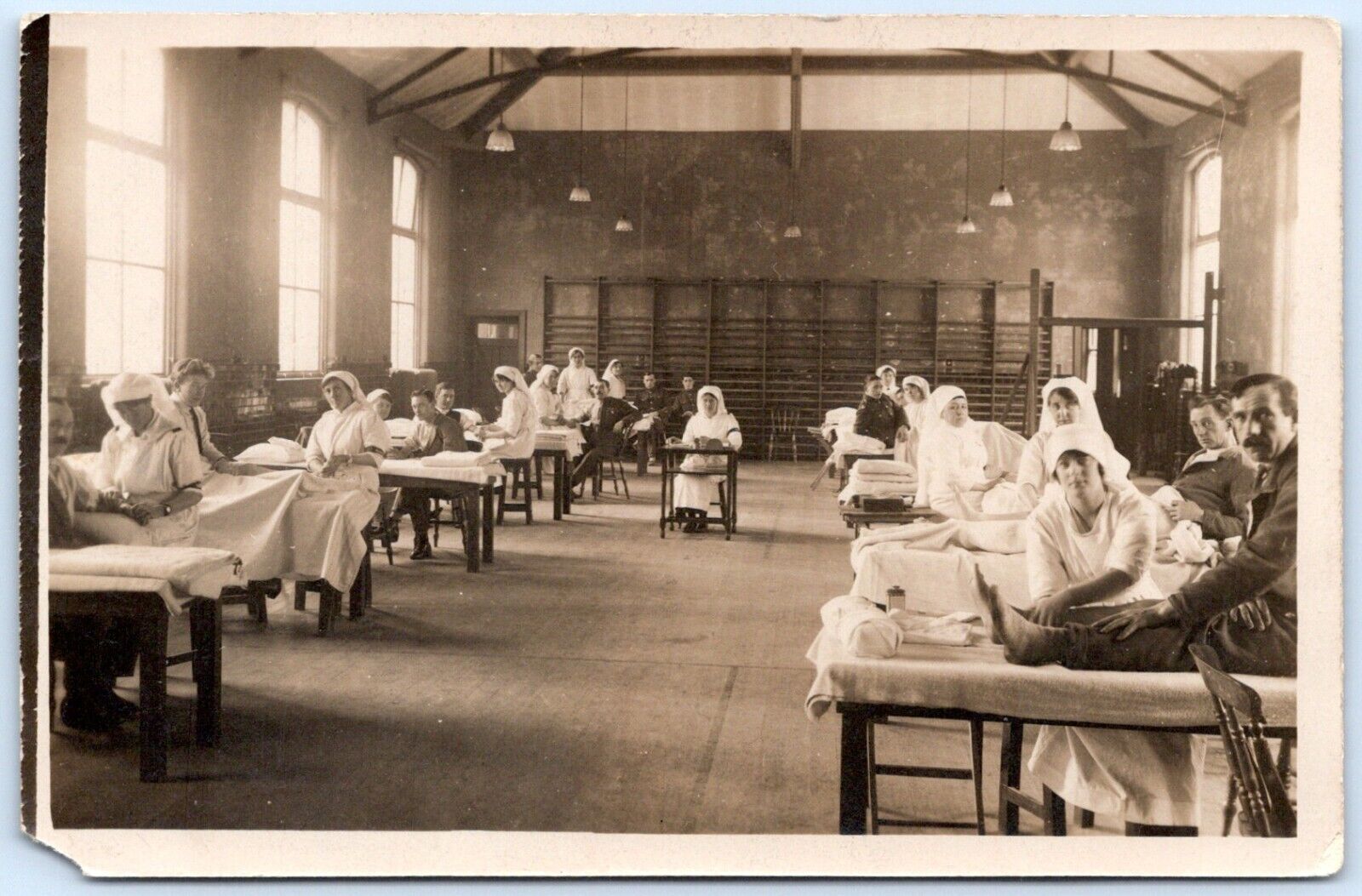 Postcard RPPC England British Hospital Nurses WWI Soldiers Physical Therapy? R21